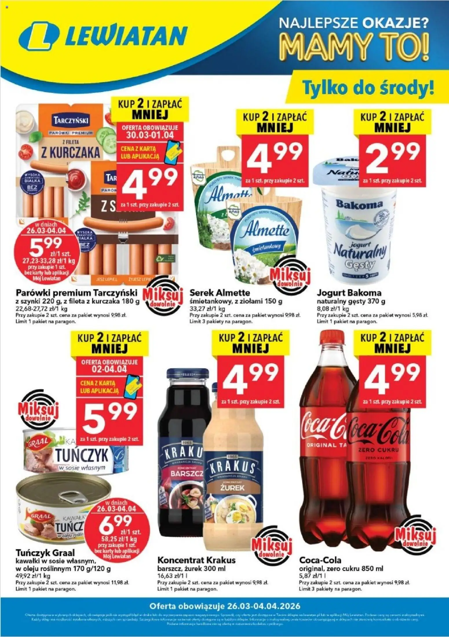 Lewiatan gazetka - W wielopakach taniej od 26.03.2026 | Strona: 1 | Produkty: Barszcz, Karta, Parówki, Tuńczyk