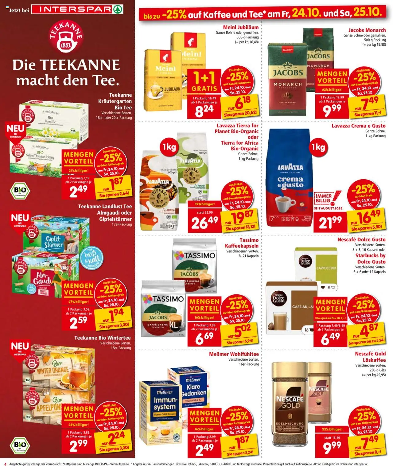Interspar Flugblatt - Osttirol gültig ab 23.10.2025 | Seite: 4 | Produkte: Kaffee, Tee
