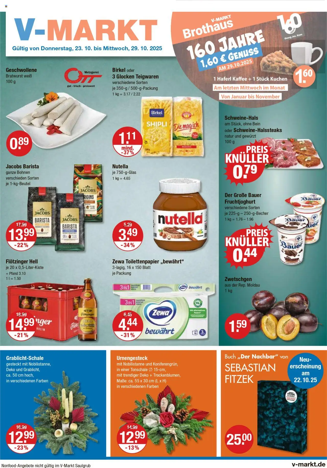 V-Markt - Hallertau / Oberpfalz – gültig ab 23.10.2025 | Seite: 1 | Produkte: Zewa, Zwetschgen, Fruchtjoghurt, Nutella