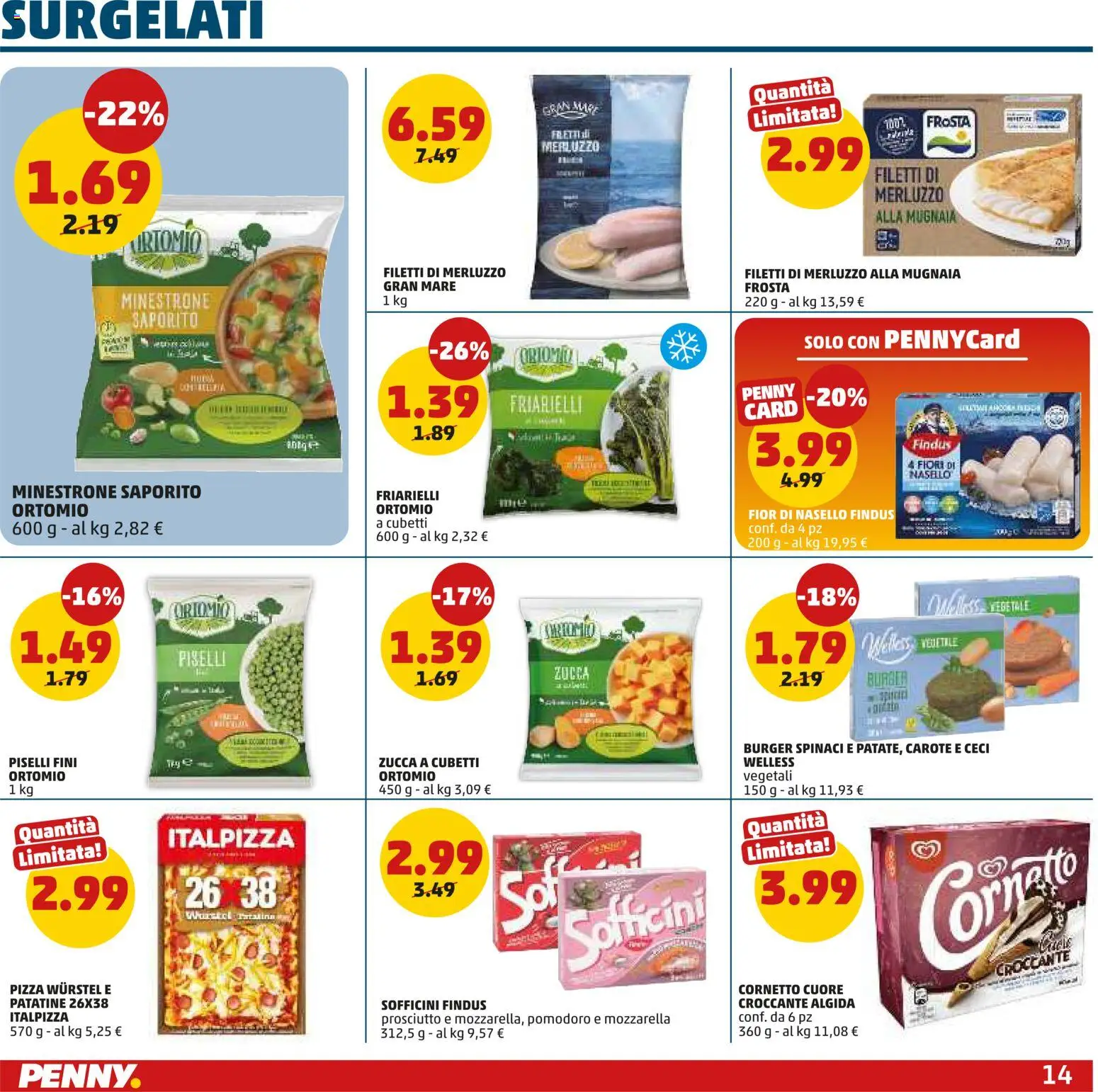 Volantino PENNY del 20.11.2025 | Pagina: 14 | Prodotti: Pizza, Merluzzo, Prosciutto, Spinaci