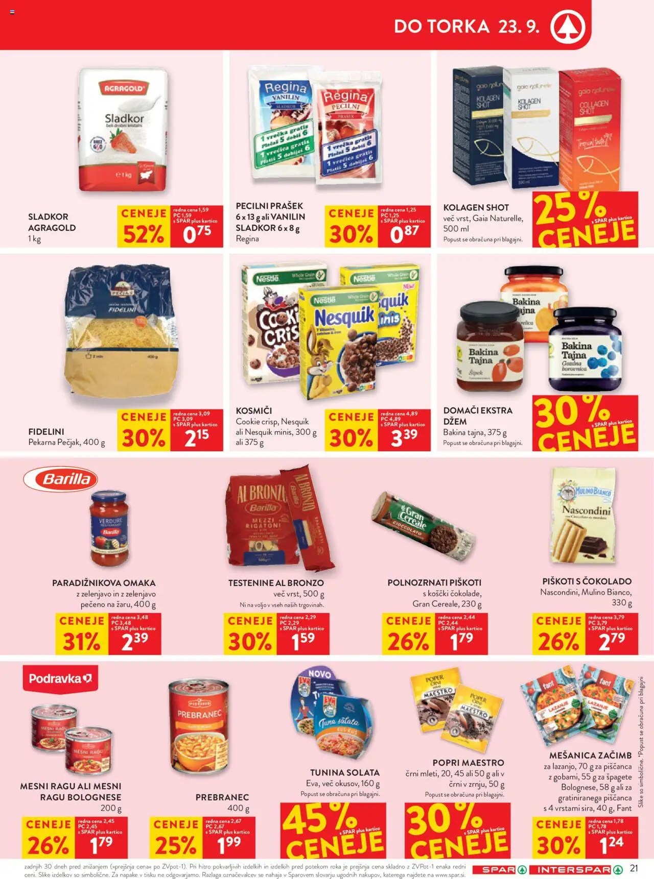 Novi Spar katalog ponudbe – veljaven od 17.09.2025 | Stran: 23 | Izdelki: Pekarna, Kosmici, Omaka, Sladkor