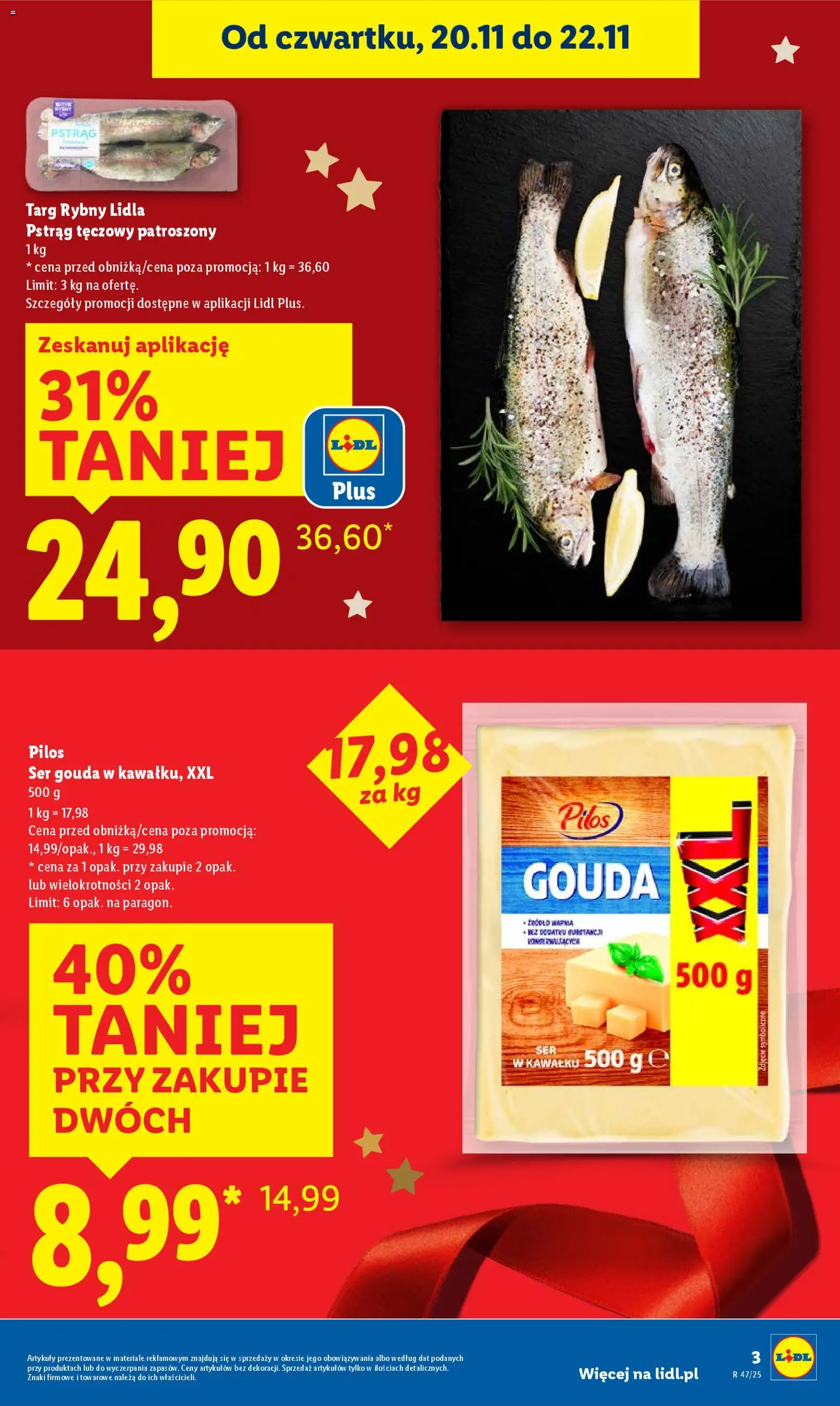 Lidl Gazetka od 20.11.2025 | Strona: 3 | Produkty: Pstrąg tęczowy, Pstrąg, Ser, Ser gouda
