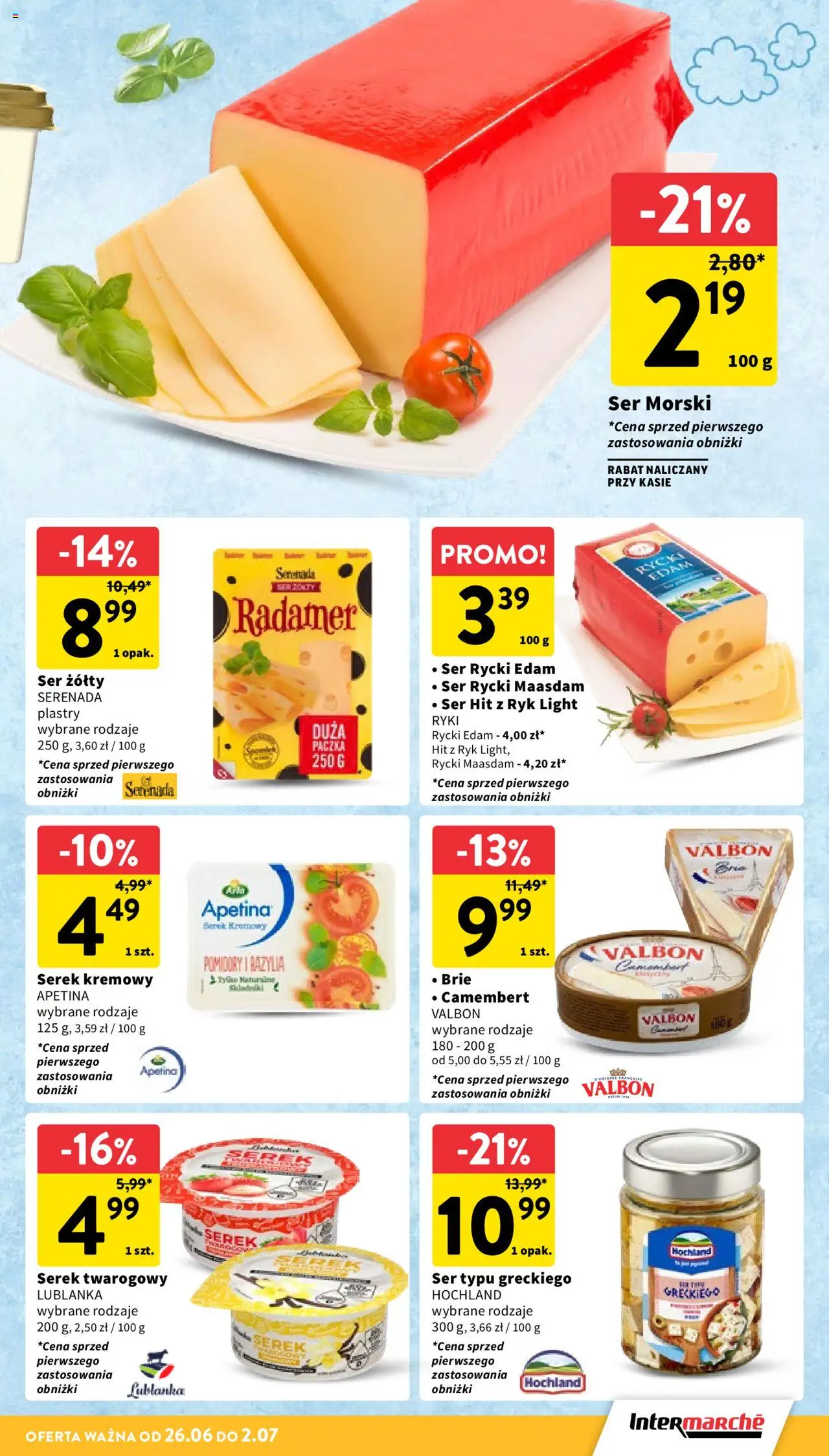 Intermarche Gazetka od 26.06.2025 | Strona: 19 | Produkty: Ser żółty, Serek, Bazylia, Camembert