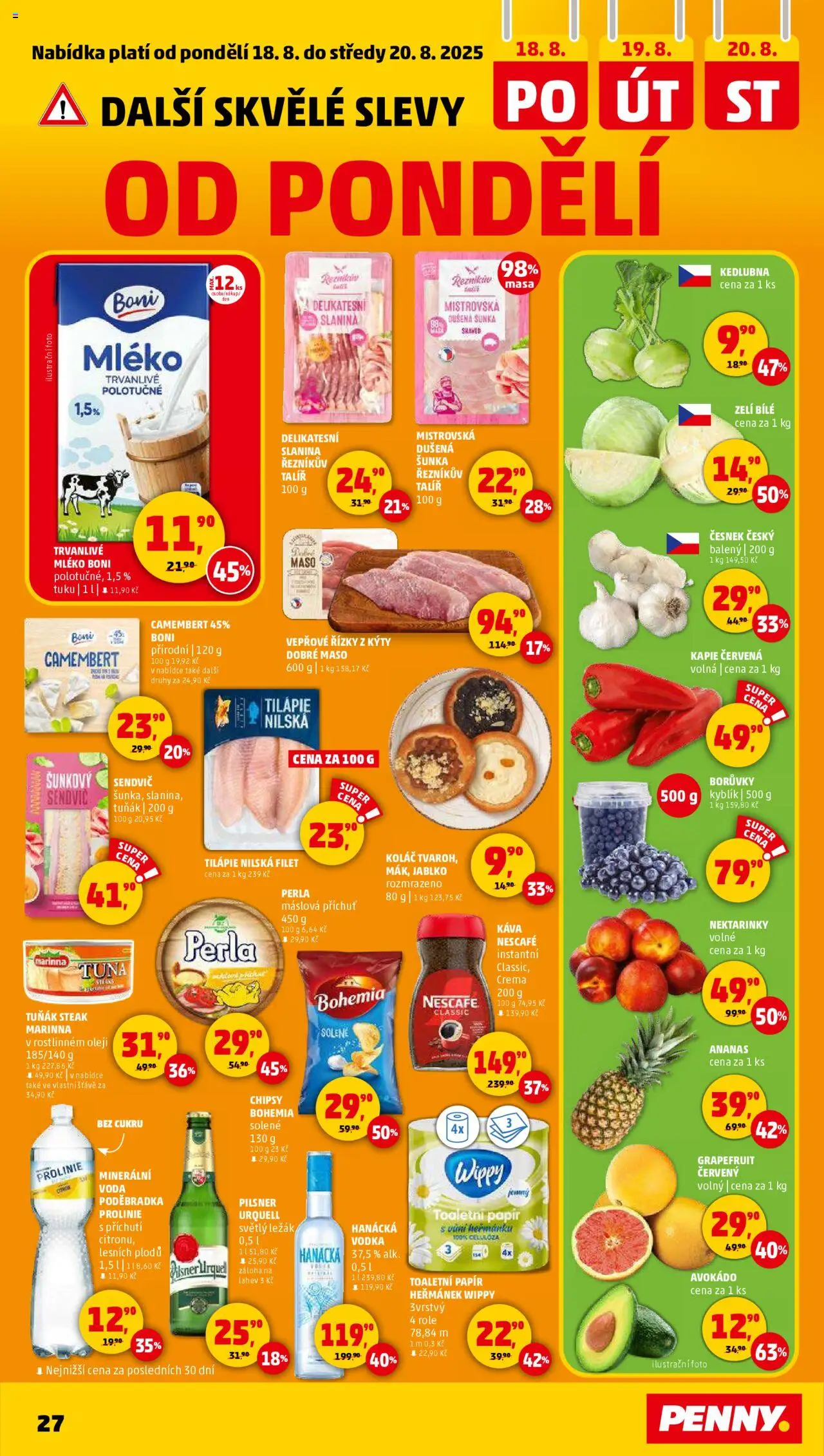 Penny Market leták - Čtvrtečník od 14.08.2025 | Strana: 27 | Produkty: Mléko, Zelí, Tuňák steak, Kedlubna