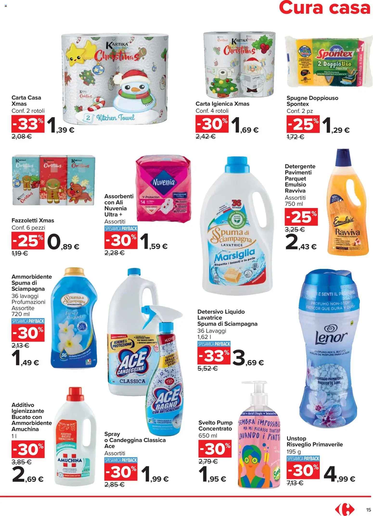Volantino Carrefour del 27.11.2025 | Pagina: 15 | Prodotti: Spugna, Lavatrice, Orchidea, Profumo