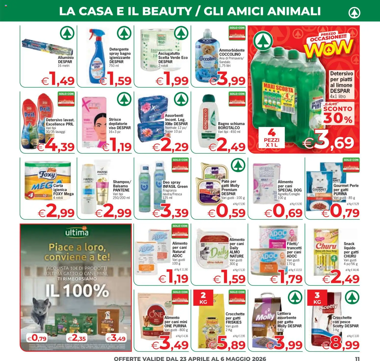 Volantino Despar del 23.04.2026 | Pagina: 11 | Prodotti: Ammorbidente, Detergente, Limone, Crocchette
