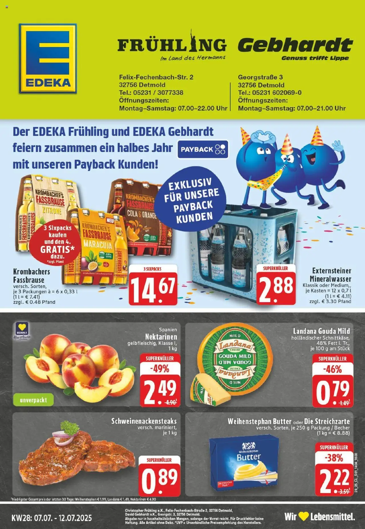 Edeka prospekt Detmold	 - gültig ab dem 06.07.2025 | Seite: 1 | Produkte: Cola, Gouda, Weihenstephan butter, Uhr
