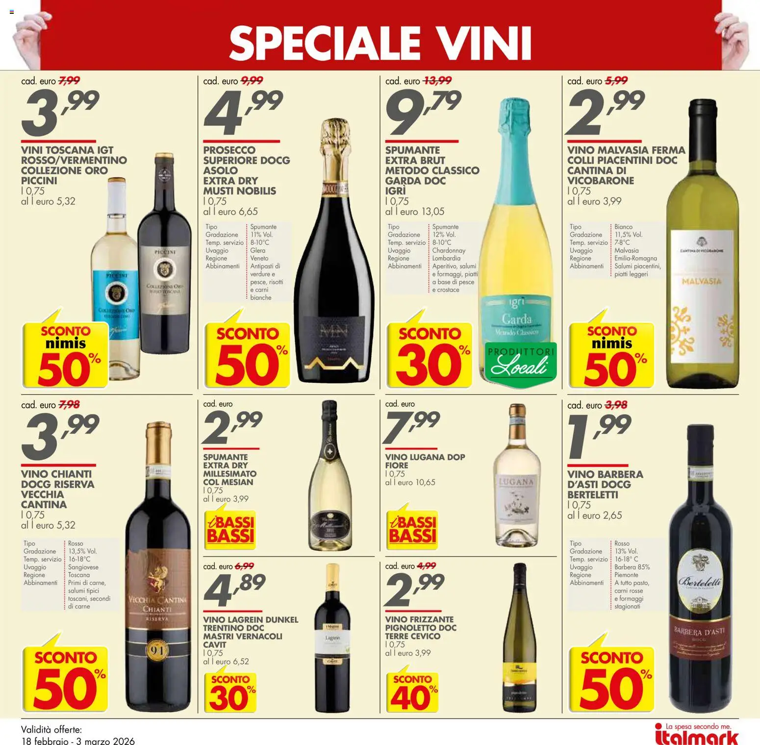 Volantino Italmark del 18.02.2026 | Pagina: 16 | Prodotti: Pesce, Prosecco, Vino, Spumante
