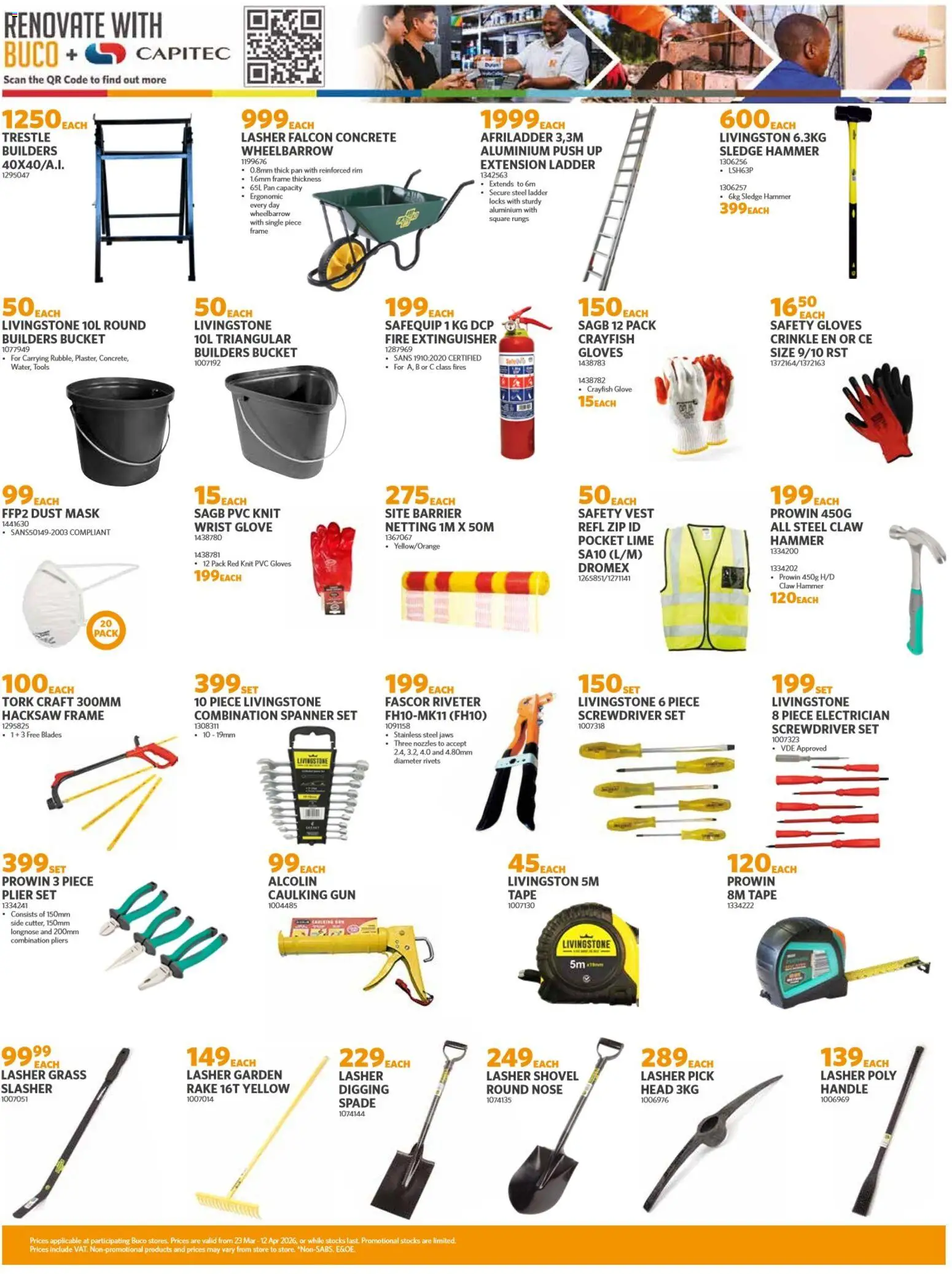 New BUCO catalogue – valid from 23.03.2026 | Page: 3 | Products: Vest, Combination pliers, Hammer, Wheelbarrow