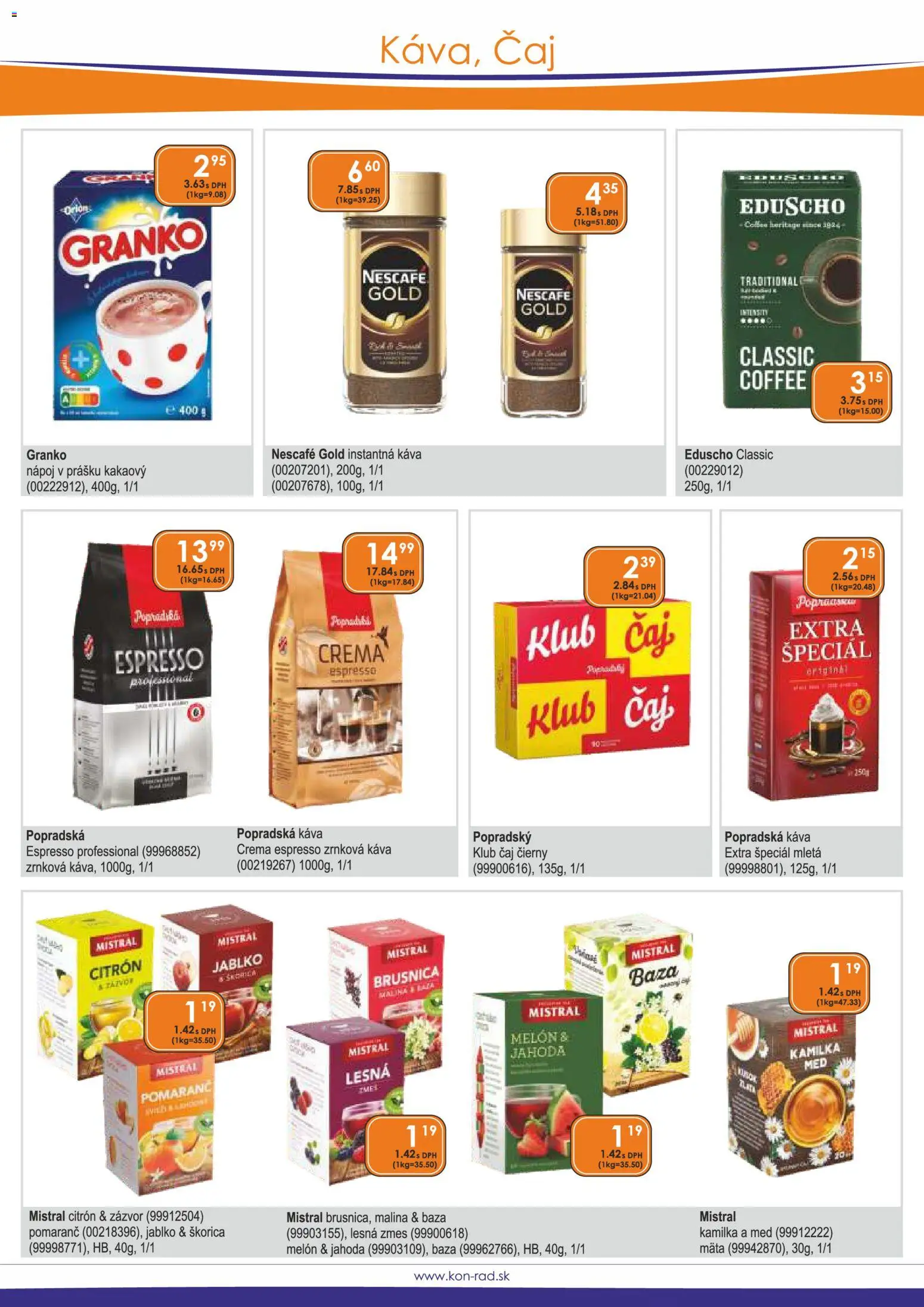 Nové KON - RAD akcie – leták je platný od 01.04.2026 | Strana: 30 | Produkty: Káva, Popradská káva, Melón, Med