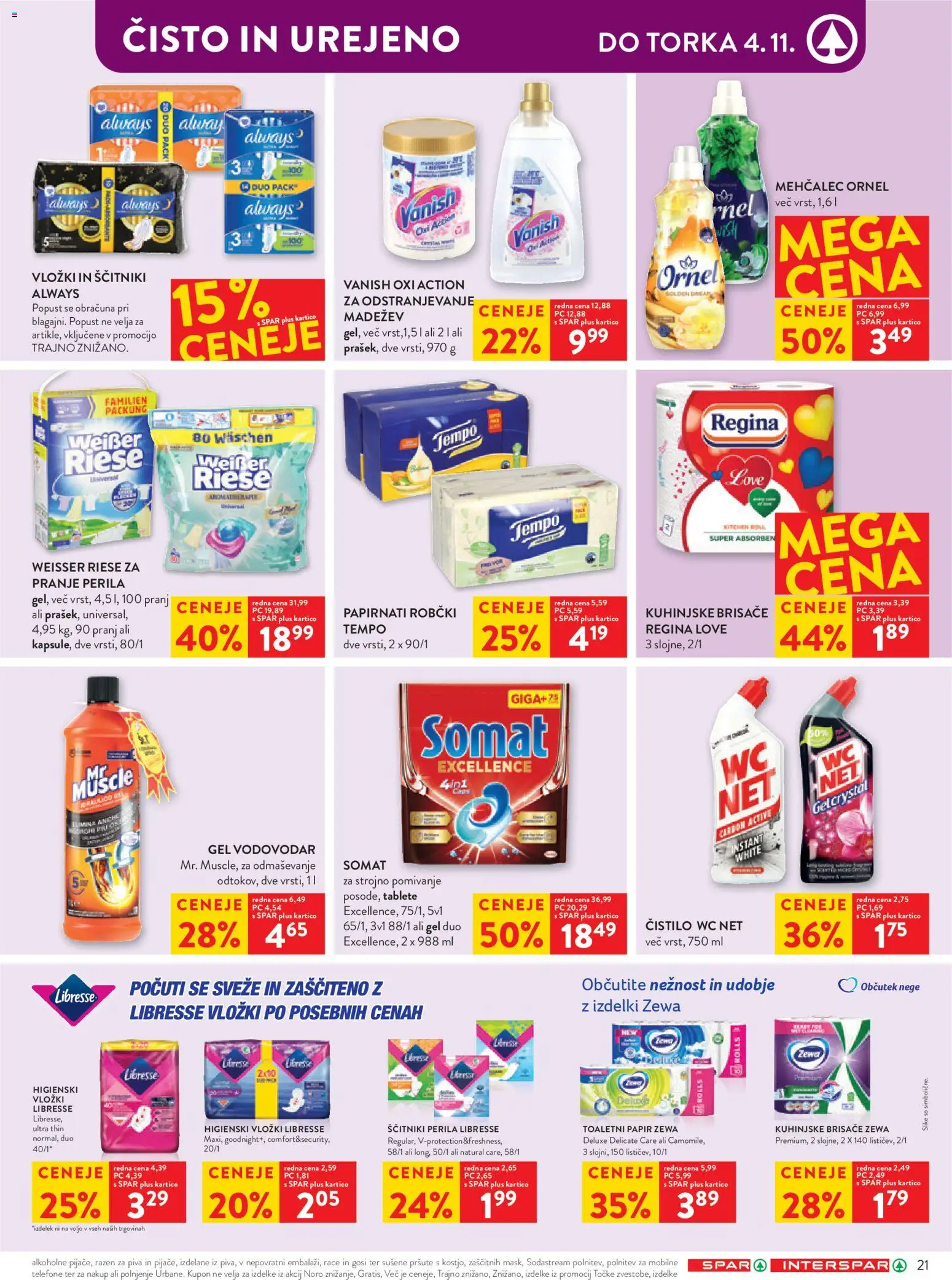 Novi Spar katalog ponudbe – veljaven od 29.10.2025 | Stran: 29 | Izdelki: Higienski vložki, Vložki, Robčki, Ščitniki
