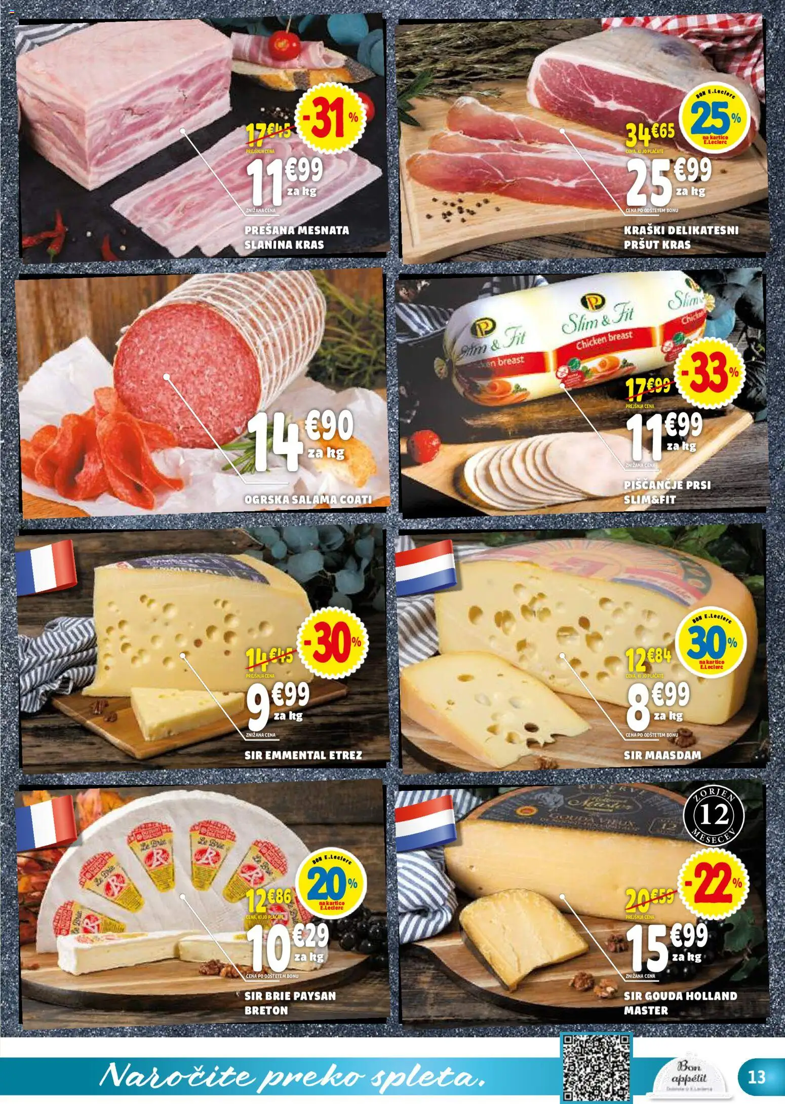 Novi E.leclerc katalog ponudbe – veljaven od 07.01.2026 | Stran: 13 | Izdelki: Pršut, Slanina, Sir, Salama