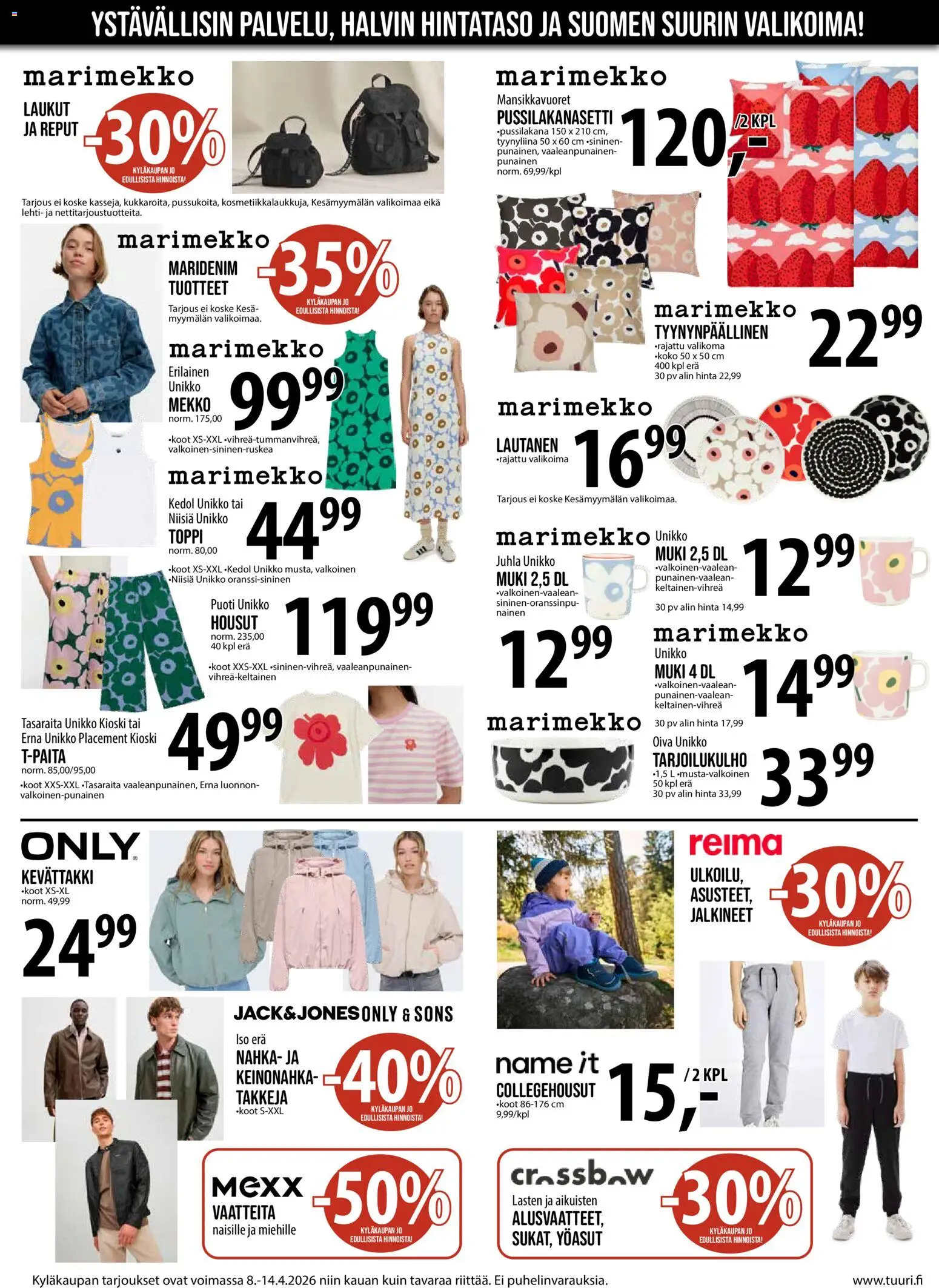 Tuuri tarjoukset – voimassa 08.04.2026 alkaen | Sivu: 4 | Tuotteet: Pussilakanasetti, Muki, Lautanen, Tyynyliina