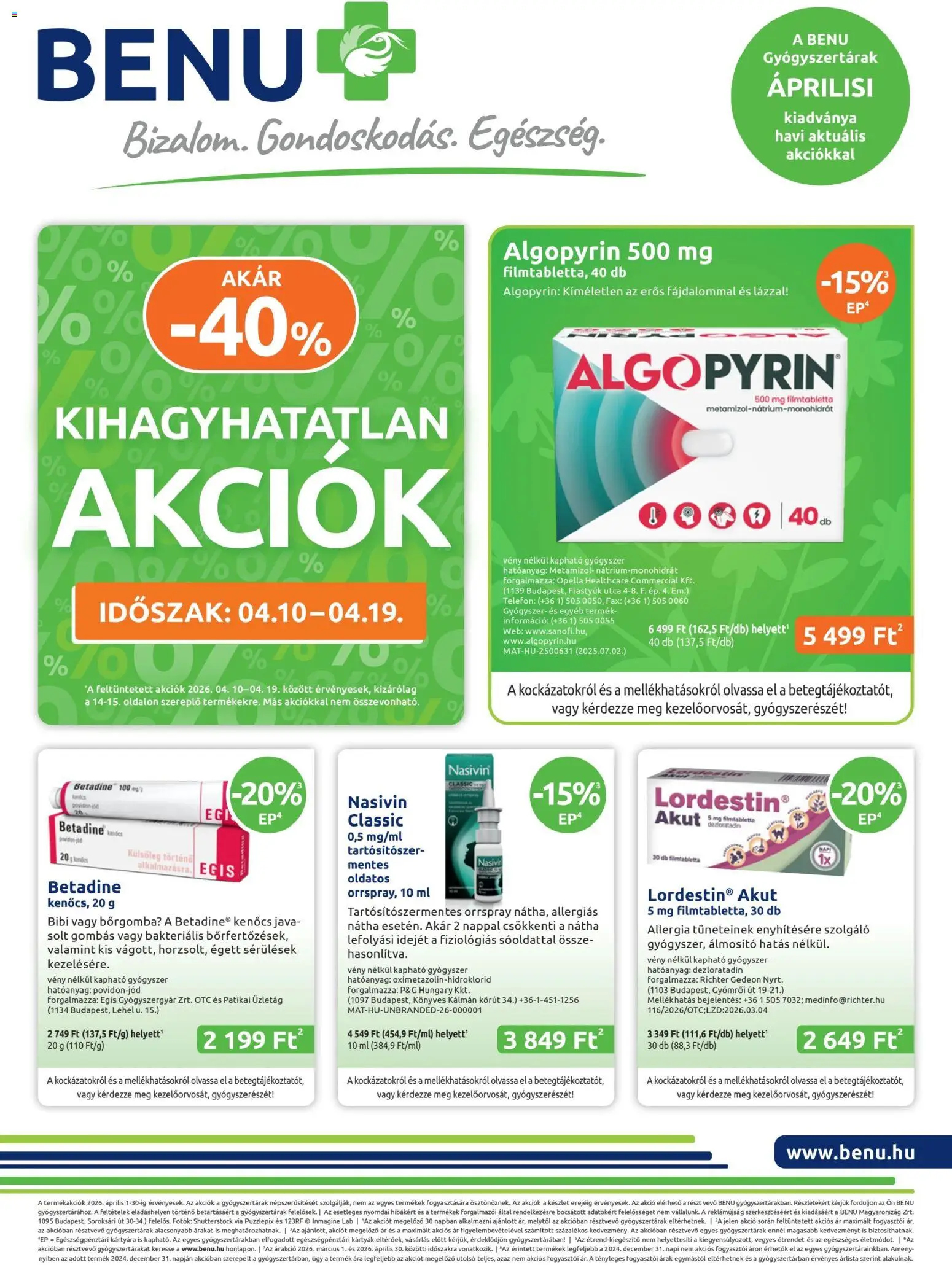BENU Gyógyszertárak akciós ujság - amely érvényes a következő dátumtól: 01.04.2026 | Oldal: 1