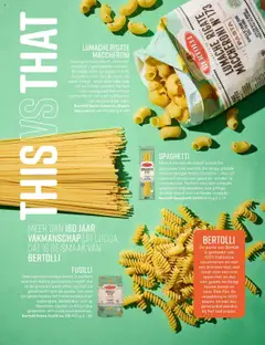 SPAGHETTI, Misschien wel de meest iconische pastasoort ter wereld. De lange, gladde slierten dragen lichte tomaten-, olie- of zeevruchtensauzen goed en zonder te overheersen. Perfect voor een simpele spaghetti al pomodoro, een pittige arrabbiata of een verfijnde vongole. Bertolli Spaghetti no105 400 g - Voorbeeld van een folder van Albert Heijn, geldig van 15.09.2025 | Pagina: 66 | Producten: Olie, Kan, Pasta, Saus