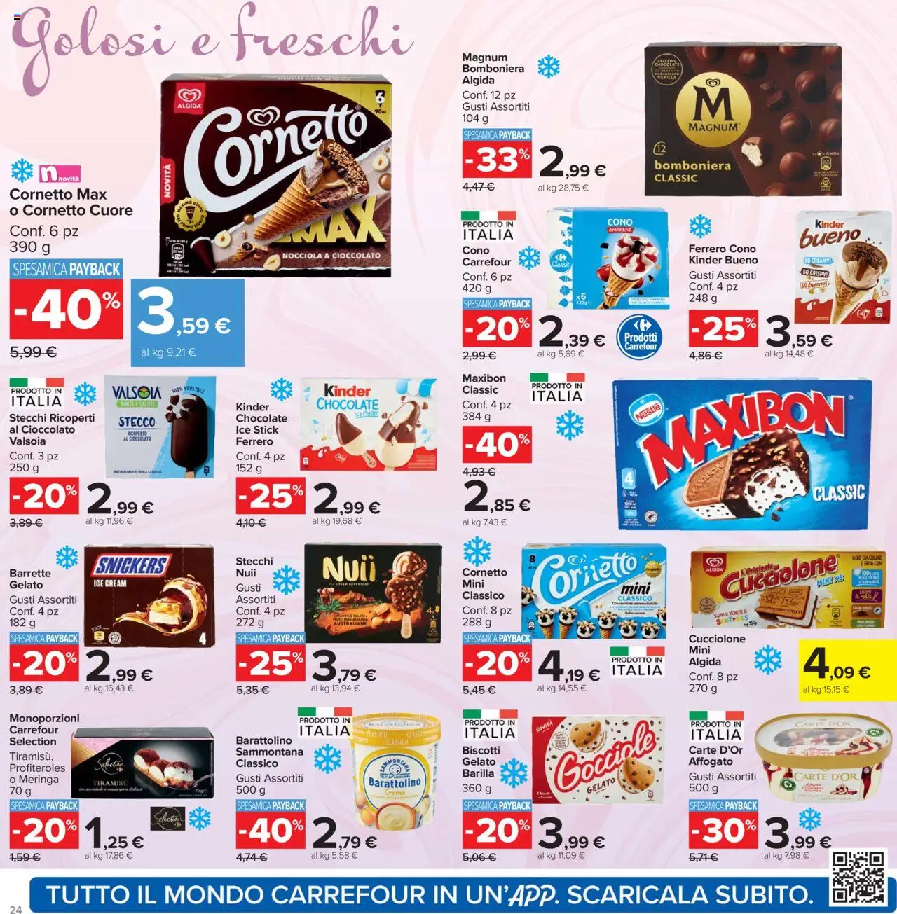 Volantino Carrefour del 15.09.2025 | Pagina: 24 | Prodotti: Cioccolato, Cornetto, Biscotti, Gelato