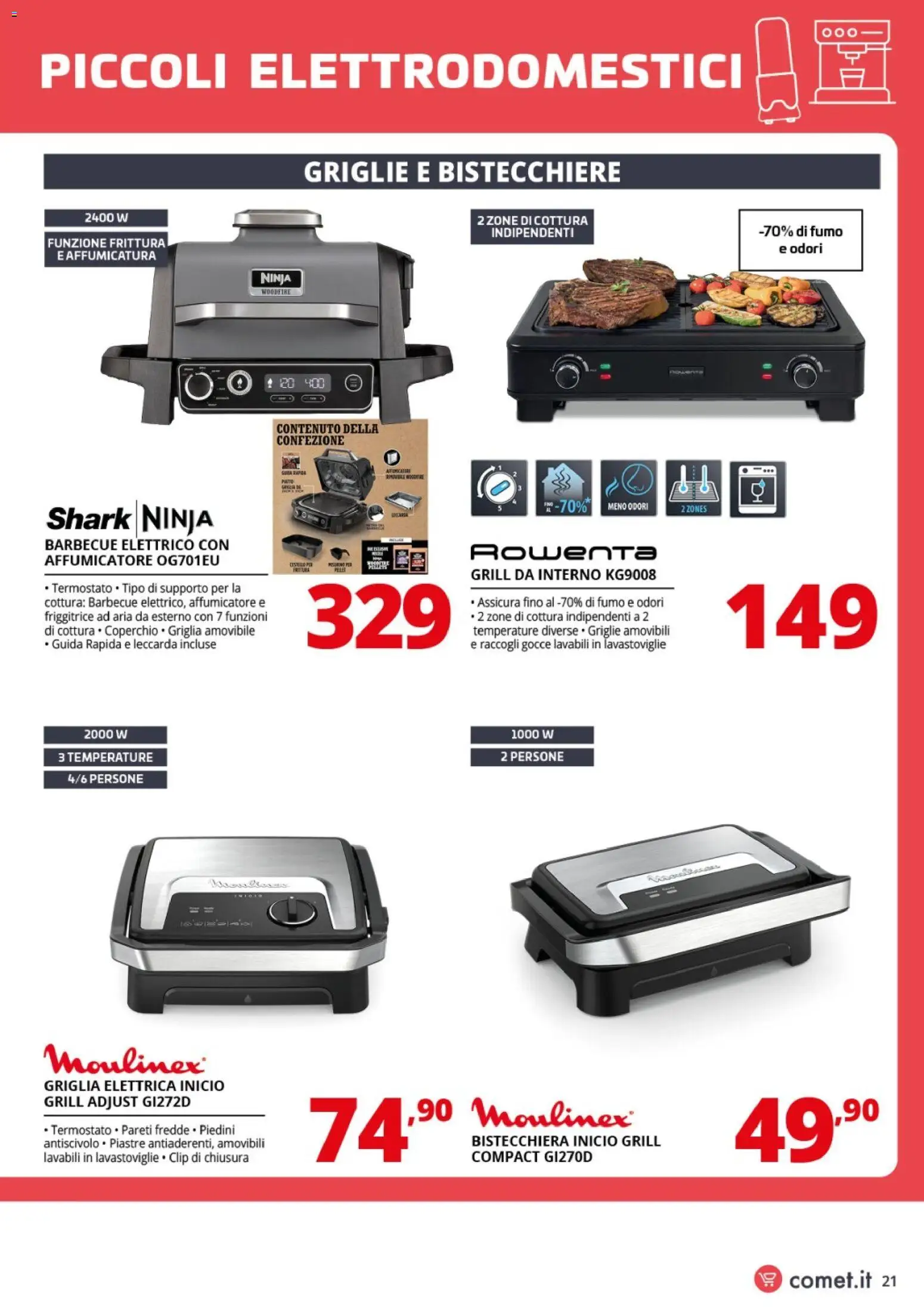 Volantino Comet del 10.04.2026 | Pagina: 21 | Prodotti: Friggitrice ad aria, Bistecchiera, Barbecue, Griglia