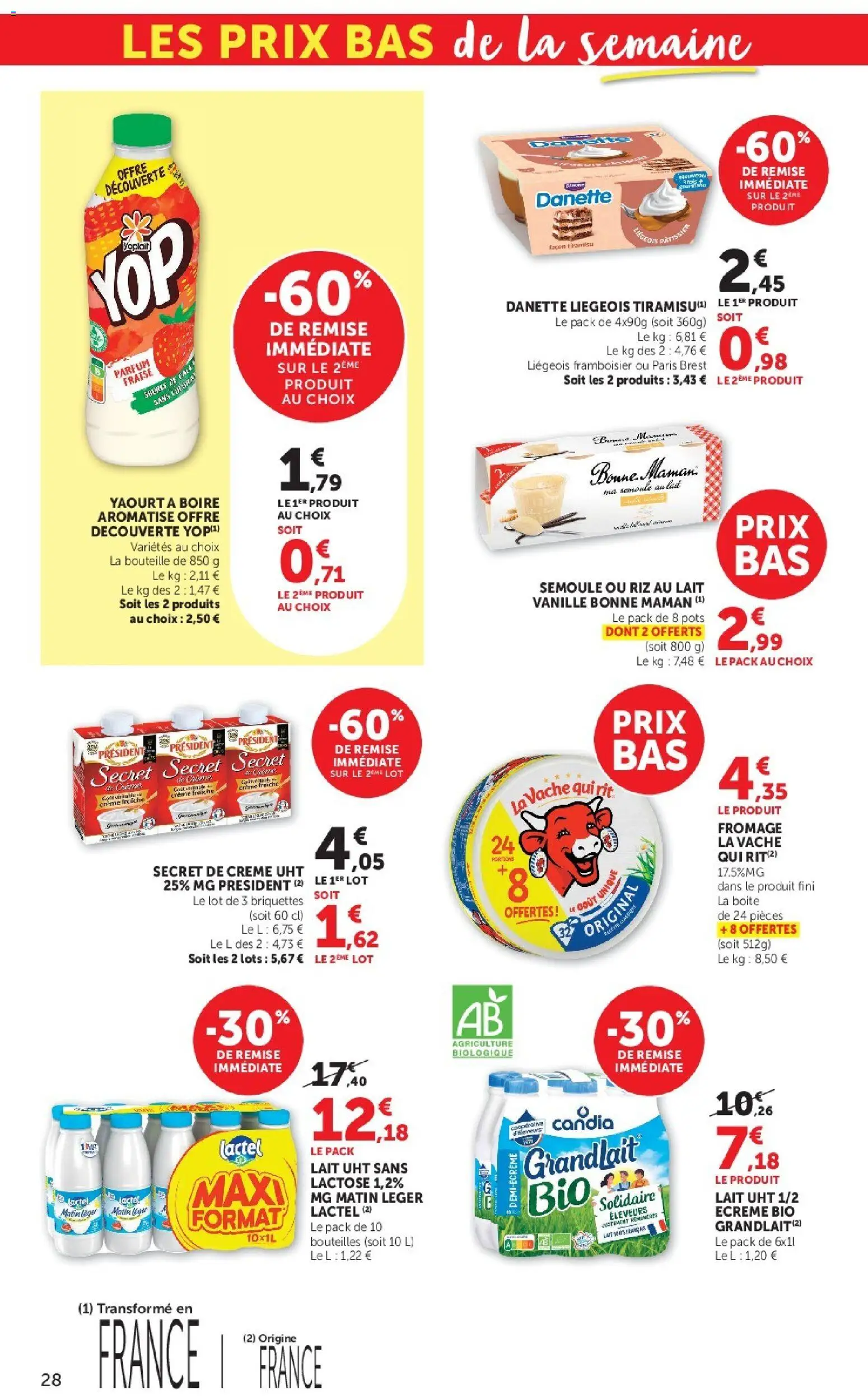 {H1} | Page: 28 | Produits: Semoule, Lait, Fromage, Crème