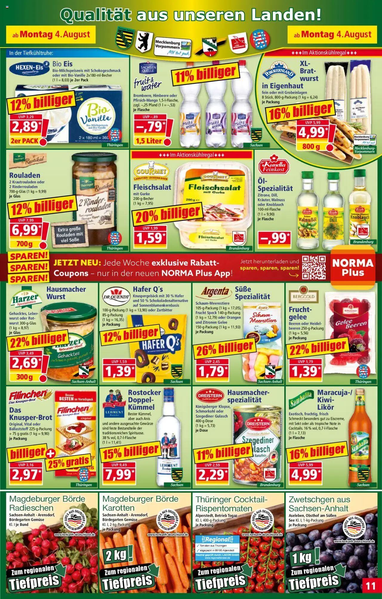 Norma Prospekt 	 - gültig ab dem 04.08.2025 | Seite: 11 | Produkte: Kartoffeln, Soße, Wurst, Himbeere