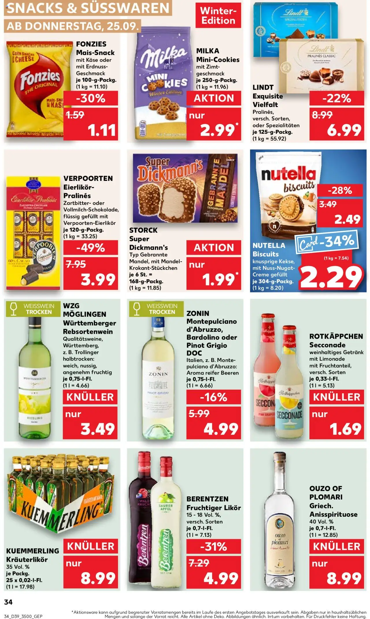 Kaufland prospekt Jena	 – gültig ab 28.09.2025 | Seite: 34 | Produkte: Ouzo, Weißwein, Milka, Berentzen