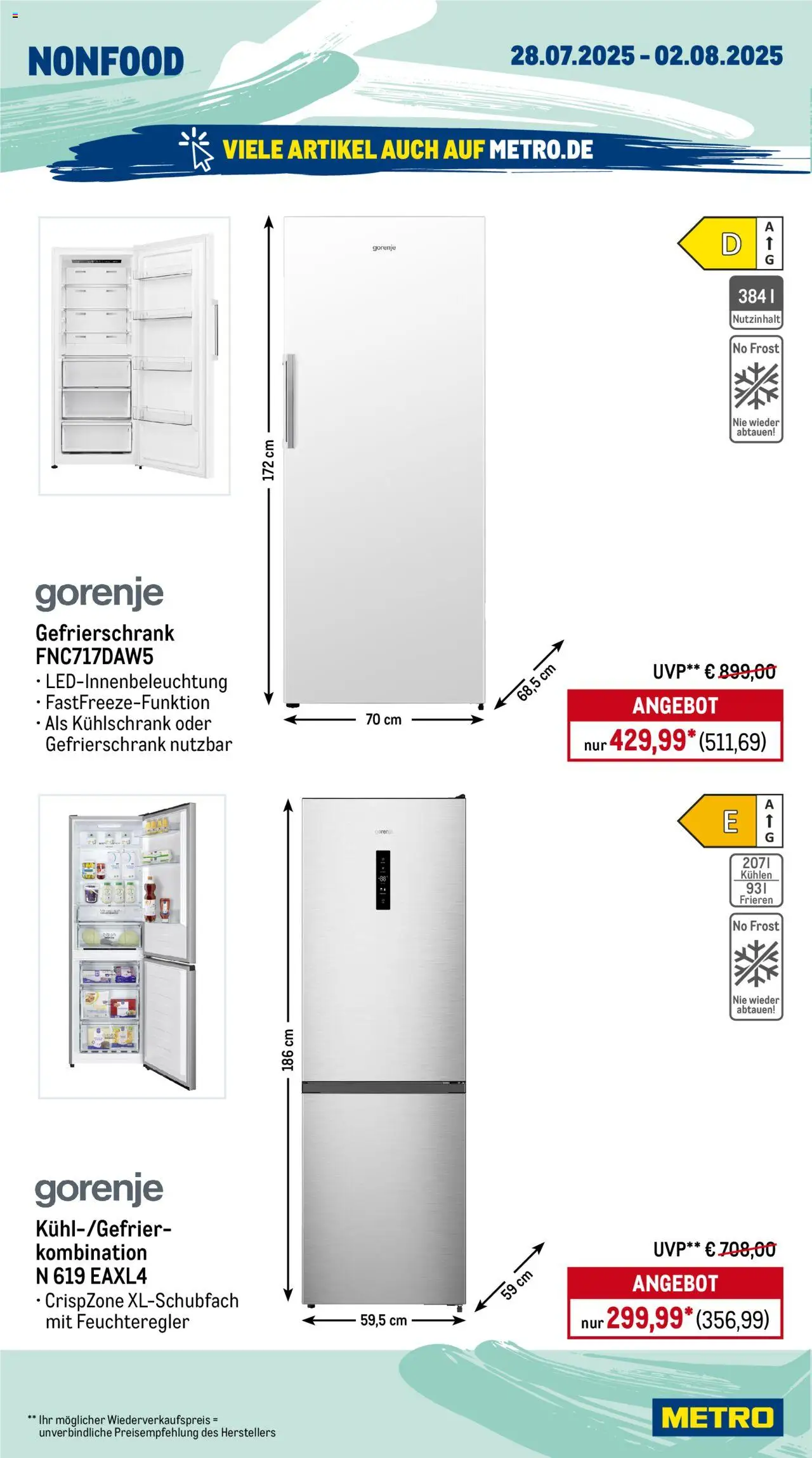 Metro Prospekt 	 - gültig ab dem 28.07.2025 | Seite: 20 | Produkte: Gorenje, Gefrierschrank, Kühlschrank