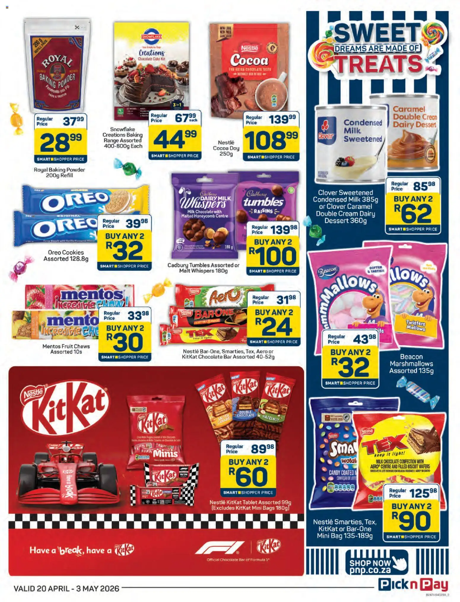 New Pick n Pay catalogue – valid from 20.04.2026 | Page: 3 | Products: Cake, Milk, Condensed milk, Baking powder