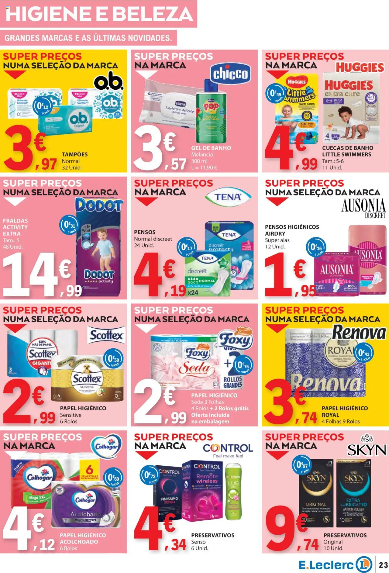 E.Leclerc - Folheto Semanal │ válido de 03.07.2025 | Página: 23 | Produtos: Fraldas, Preservativos, Banho, Melancia