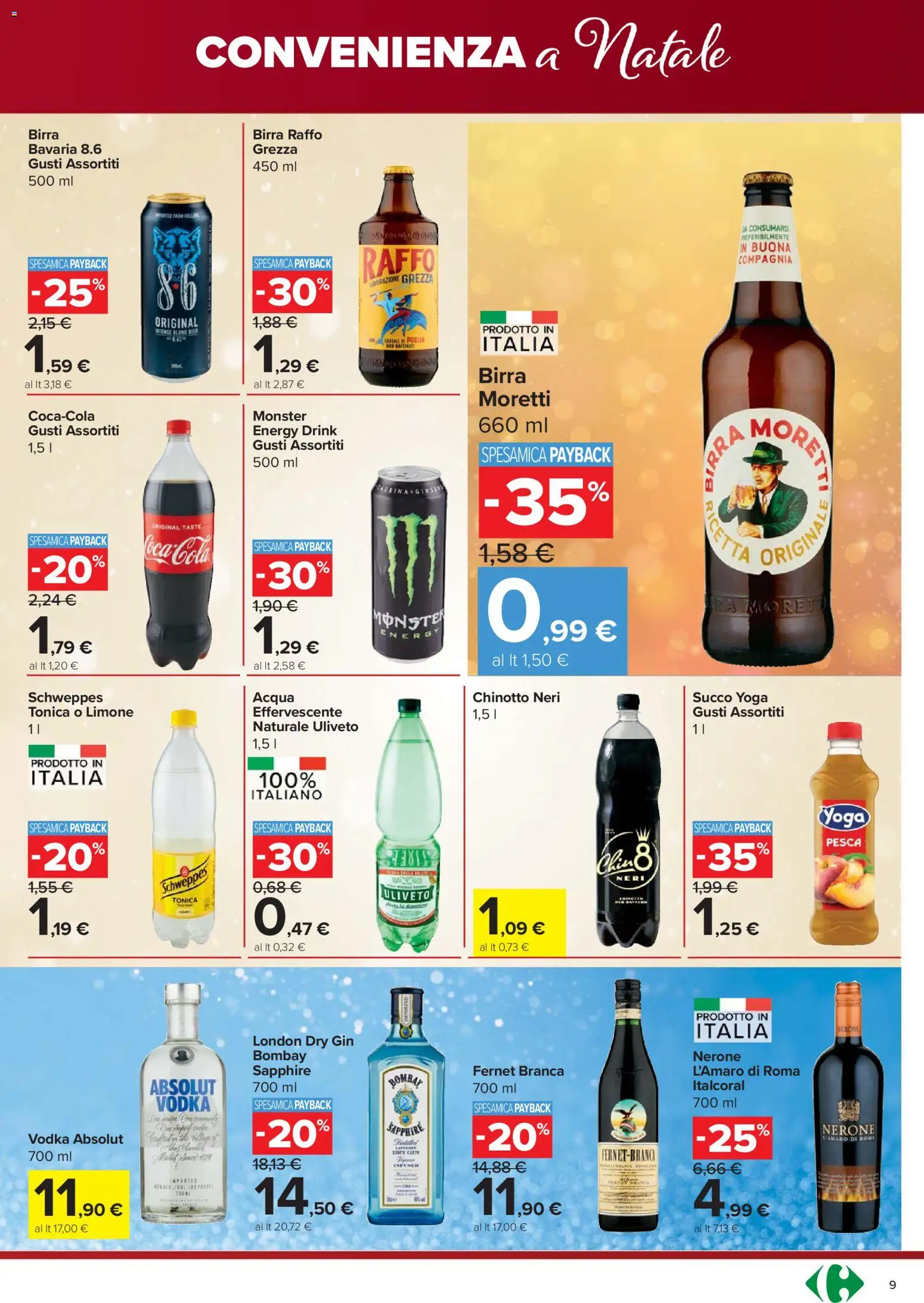 Volantino Carrefour del 18.12.2025 | Pagina: 9 | Prodotti: Birra, Gin, Chinotto, Limone