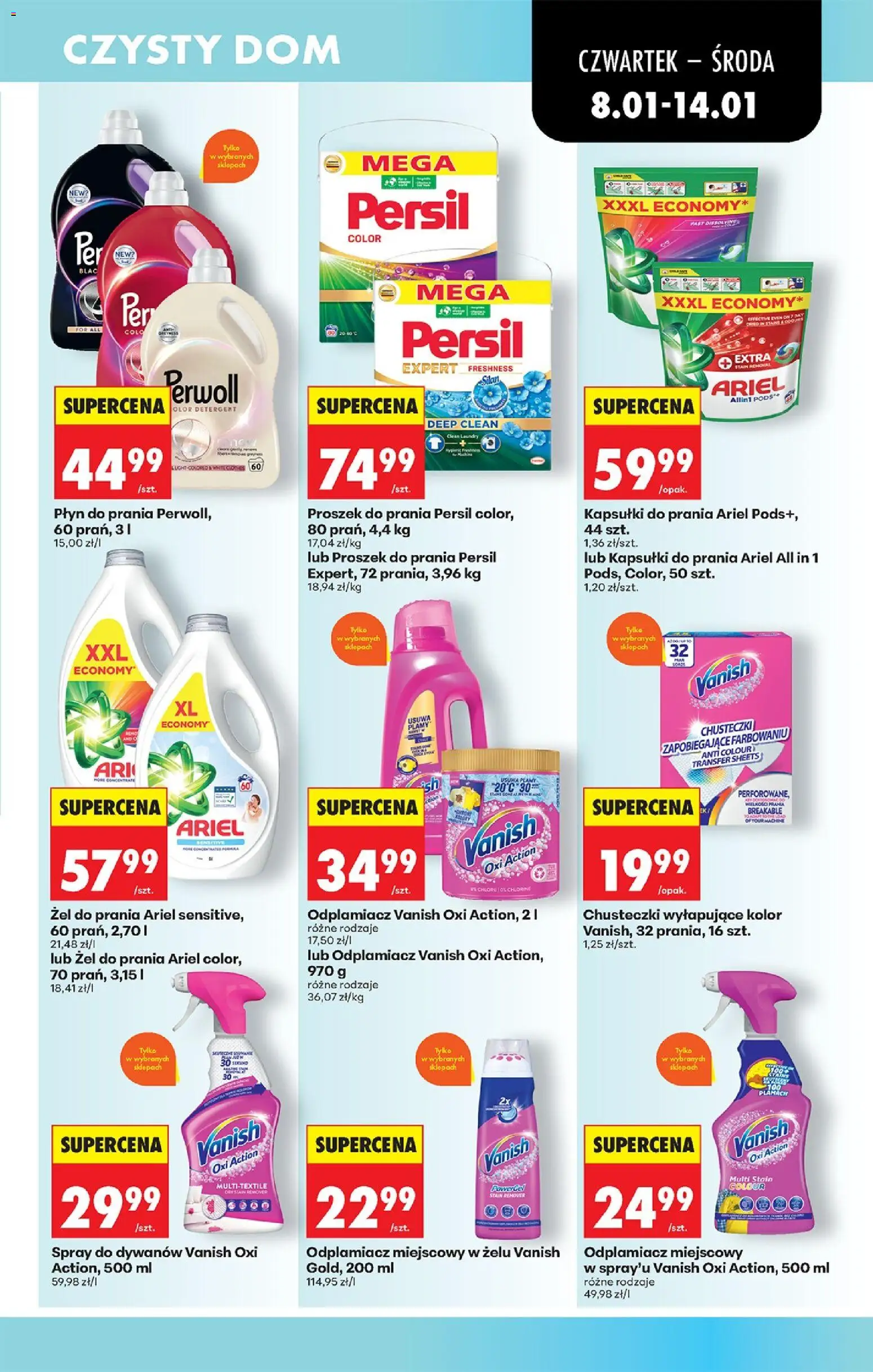 Biedronka gazetka - Oferta w tym tygodniu od 08.01.2026 | Strona: 69 | Produkty: Ariel kapsułki, Chusteczki wyłapujące kolor, Odplamiacz, Detergent