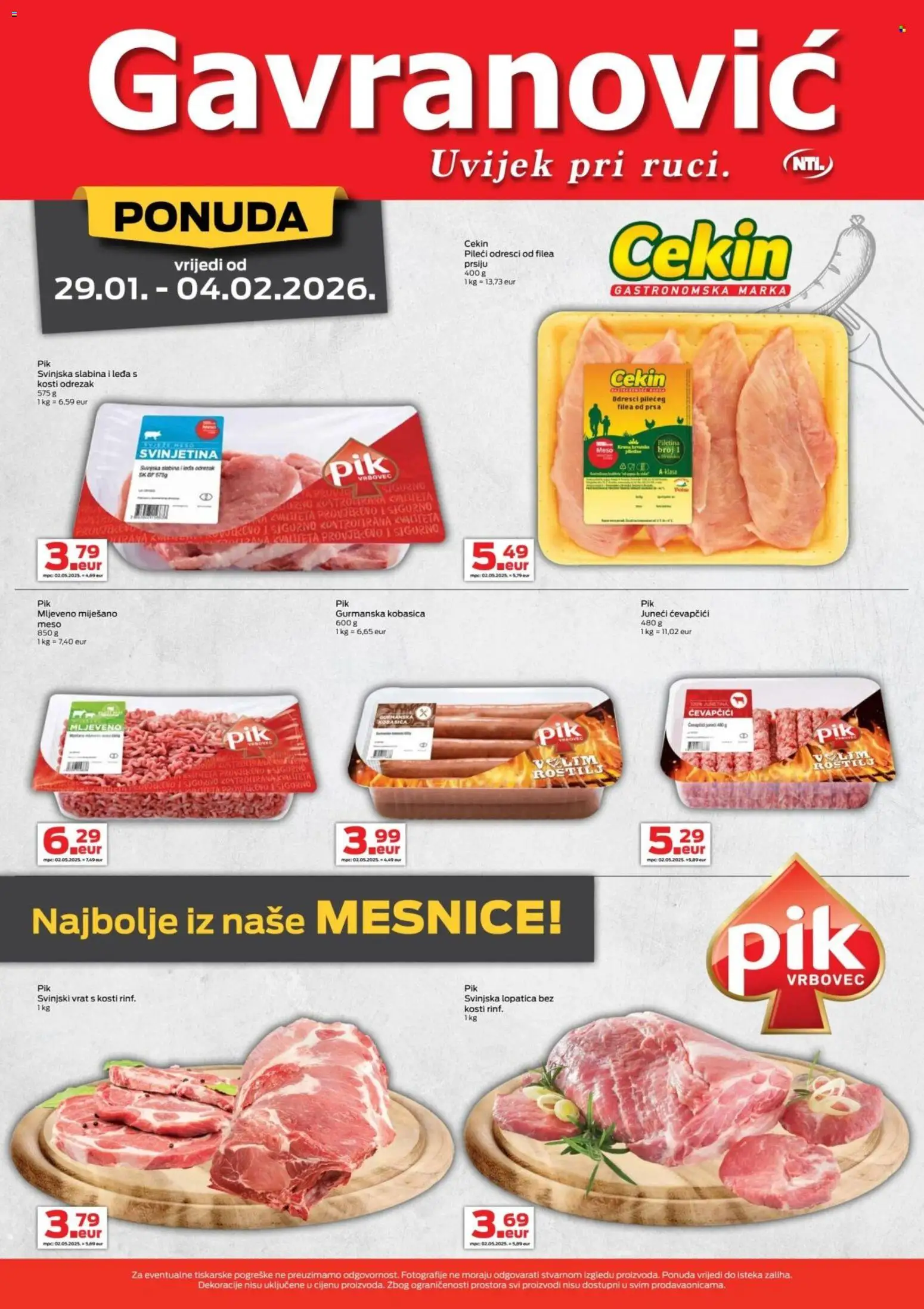 Gavranović katalog | vrijedi od 29.01.2026 | Stranica: 5 | Proizvodi: Meso, Kobasica, Ćevapčići, Lopatica