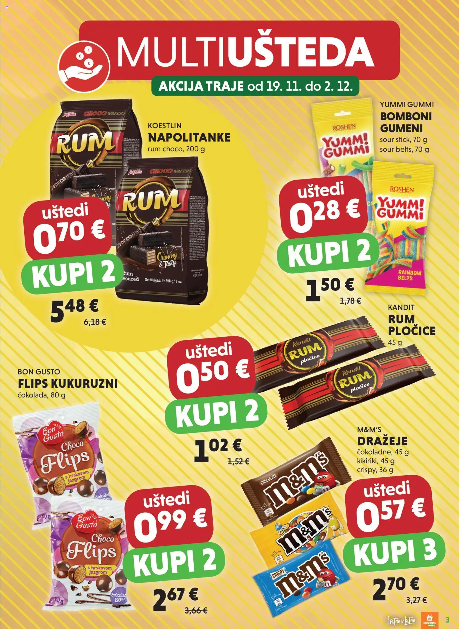 Studenac katalog | vrijedi od 19.11.2025 | Stranica: 3 | Proizvodi: Flips, Pločice, Bomboni, Rum