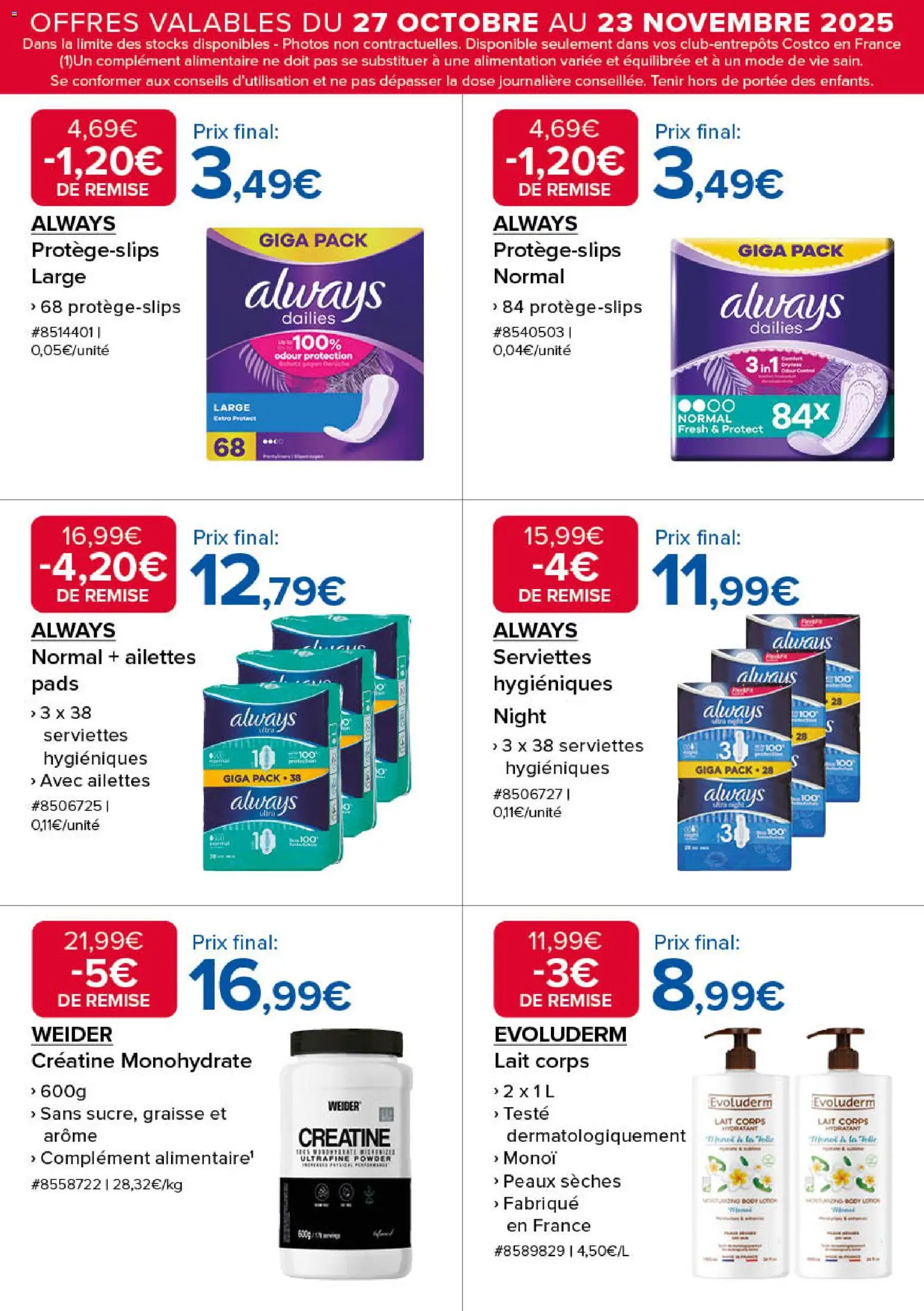 {H1} | Page: 15 | Produits: Créatine, Lait, Evoluderm lait corps