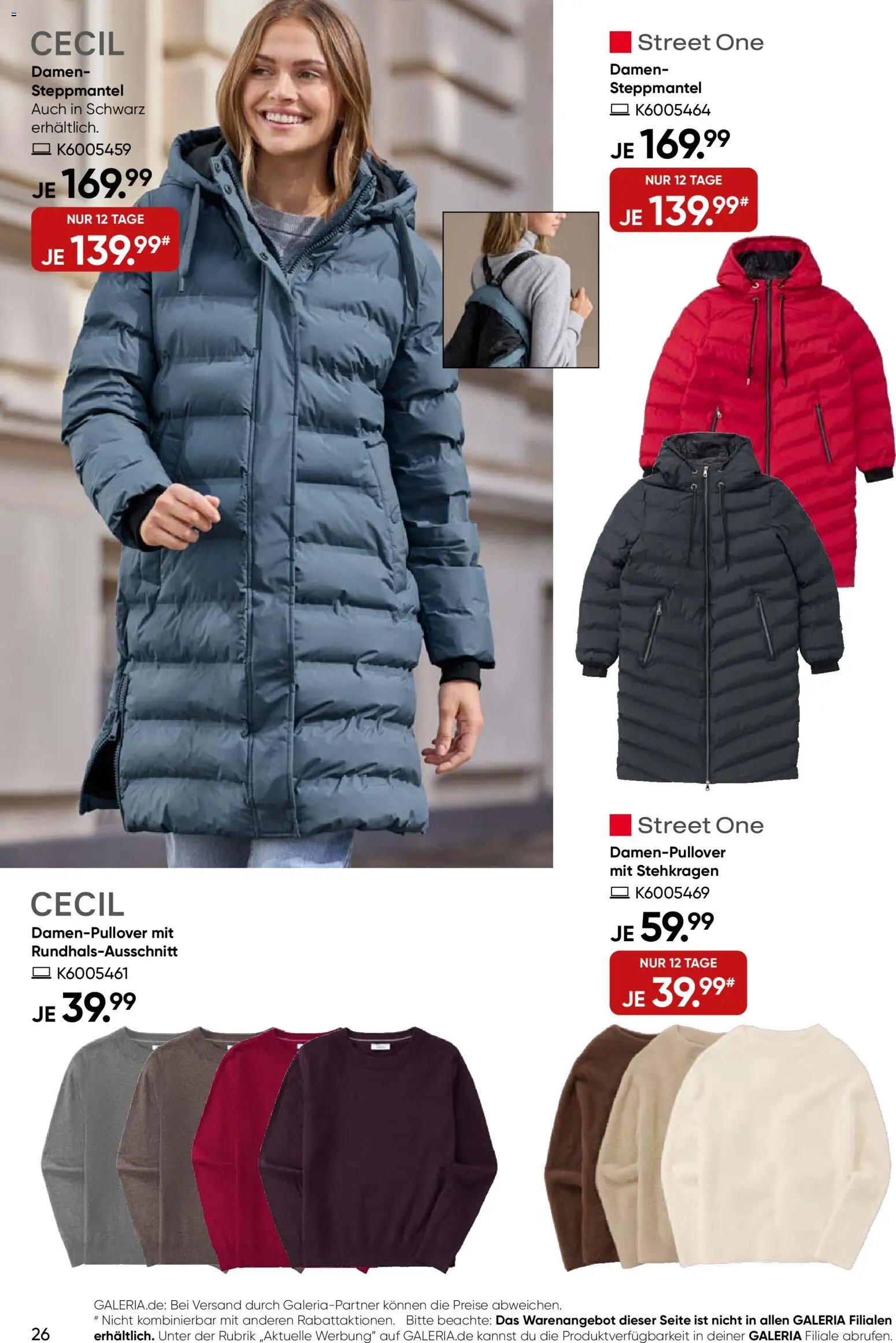 Galeria Karstadt Kaufhof Prospekt 	 – gültig ab 29.10.2025 | Seite: 26 | Produkte: Steppmantel