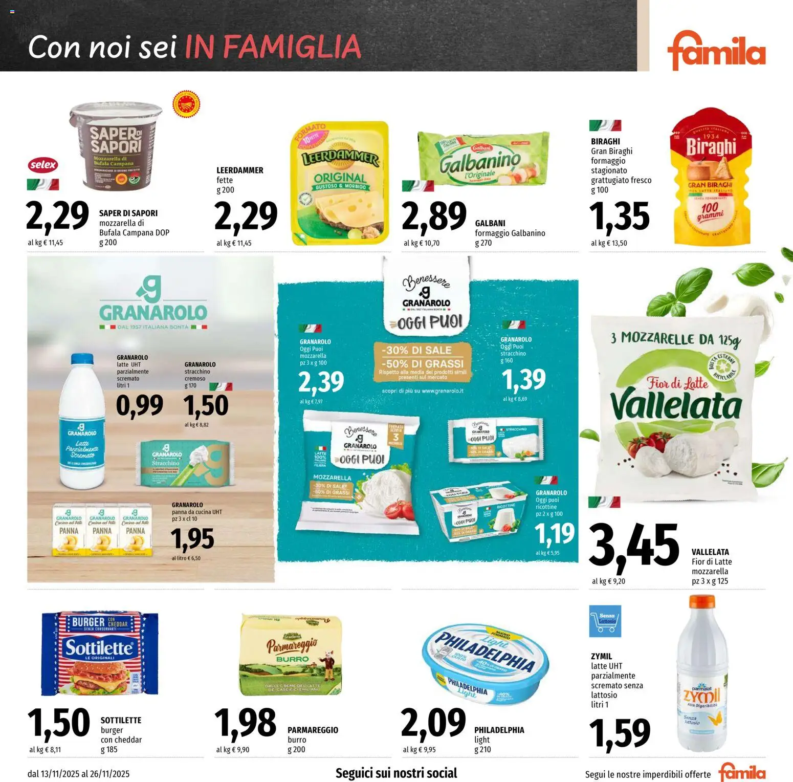 Volantino Famila del 13.11.2025 | Pagina: 7 | Prodotti: Panna, Sale, Mozzarella, Latte