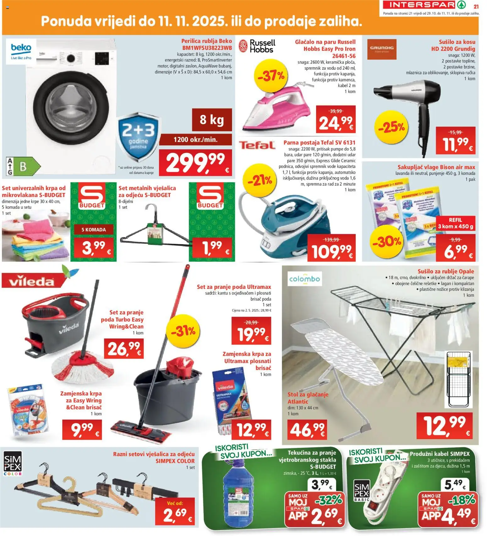 Interspar katalog | vrijedi od 29.10.2025 | Stranica: 21 | Proizvodi: Sušilo za kosu, Parna postaja, Stol, Kabel