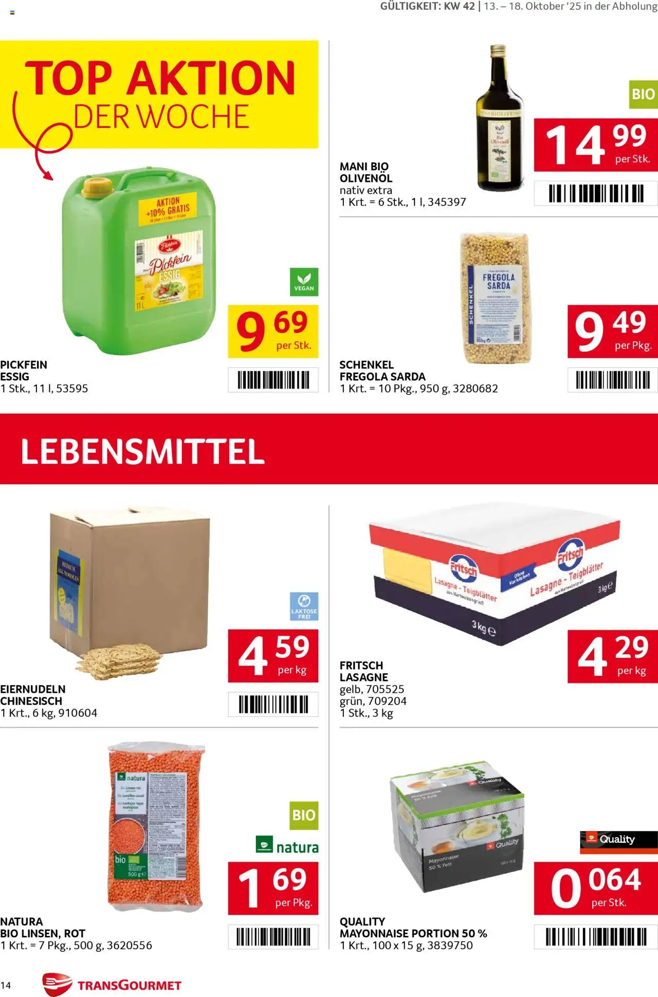 Transgourmet Flugblatt gültig ab 13.10.2025 | Seite: 14 | Produkte: Mayonnaise, Libacomb