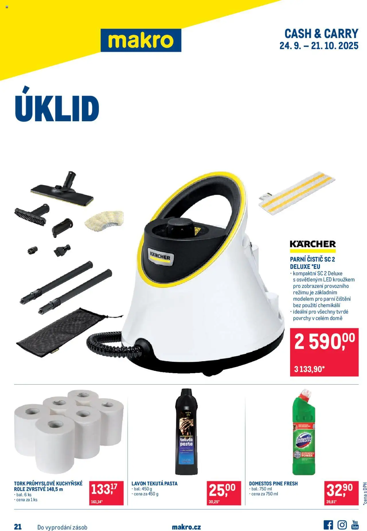 Makro leták - Úklid od 24.09.2025 | Strana: 1 | Produkty: Kärcher, Parní čistič, Domestos, LED