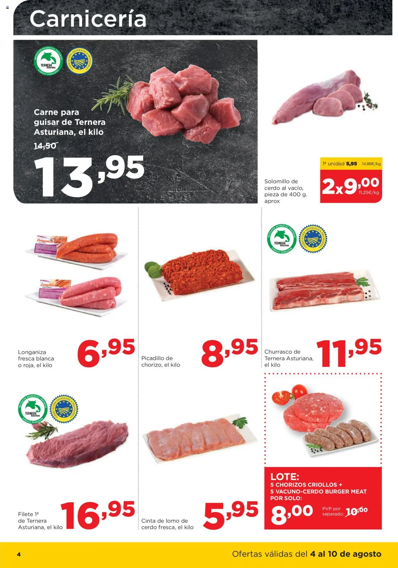 Alimerka folleto Asturias │ válido desde el 04.08.2025 | Página: 4 | Productos: Cerdo, Longaniza, Filete