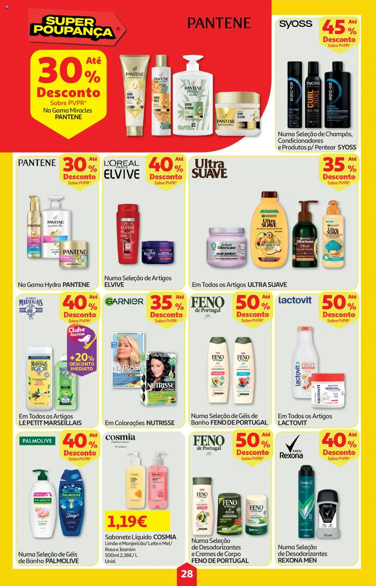 Auchan folheto │ válido de 16.10.2025 | Página: 28 | Produtos: Shampoo, Sabonete líquido, Leite, Abacate