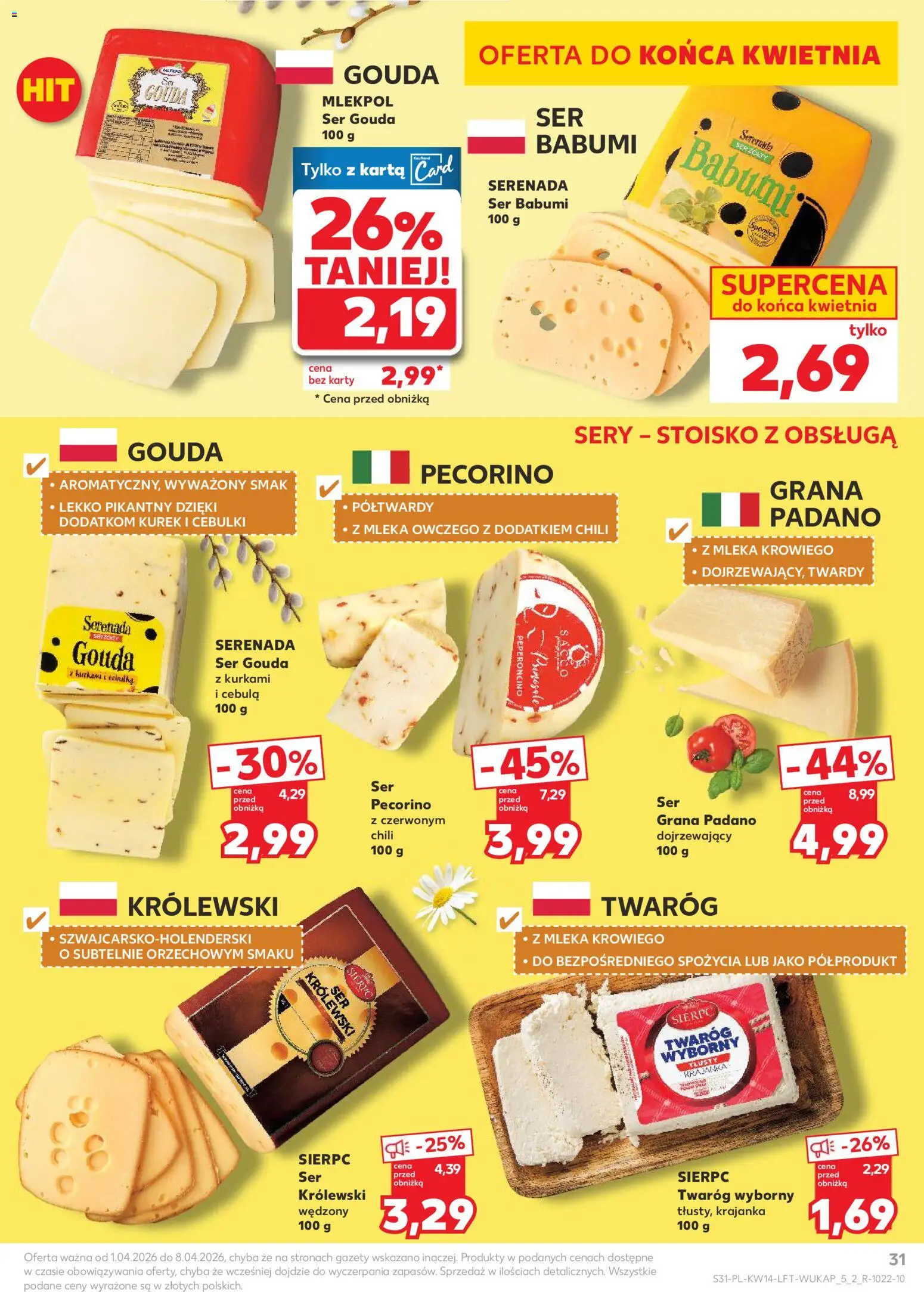 Kaufland Polsko leták od 01.04.2026 | Strana: 31 | Produkty: Gouda, Pecorino, Karty, Grana Padano