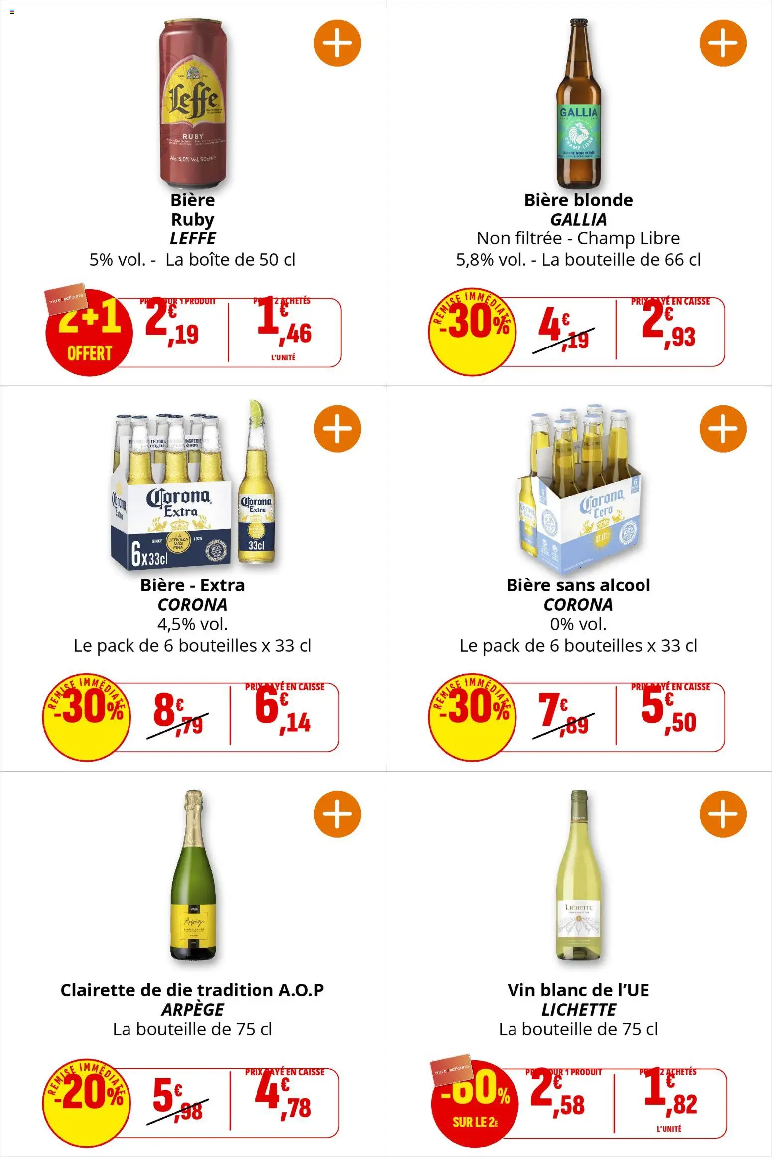 {H1} | Page: 28 | Produits: Bière blonde, Clairette de die, Vin, Corona extra