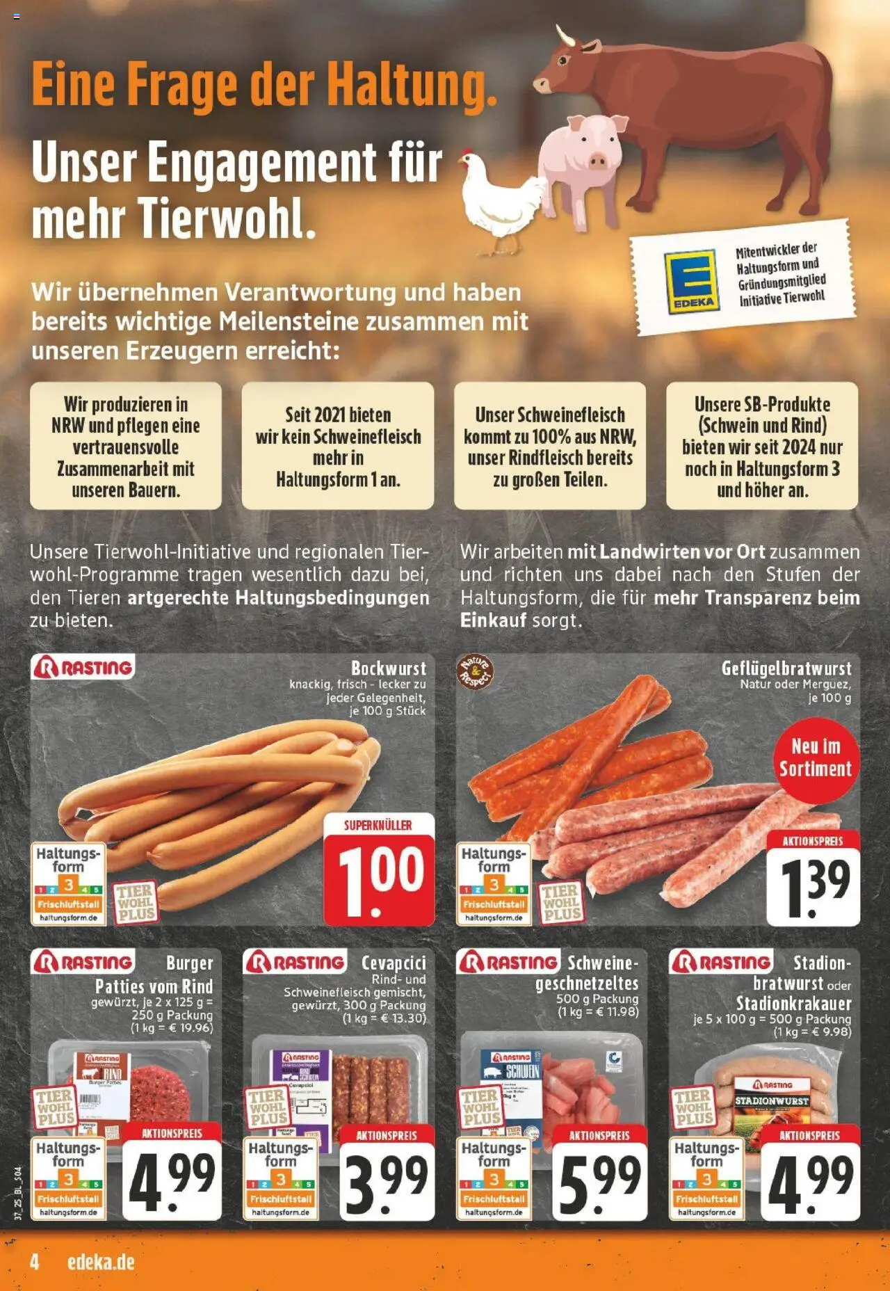 Edeka prospekt Gütersloh	 – gültig ab 07.09.2025 | Seite: 4 | Produkte: Bockwurst, Bratwurst, Cevapcici, Schweinefleisch
