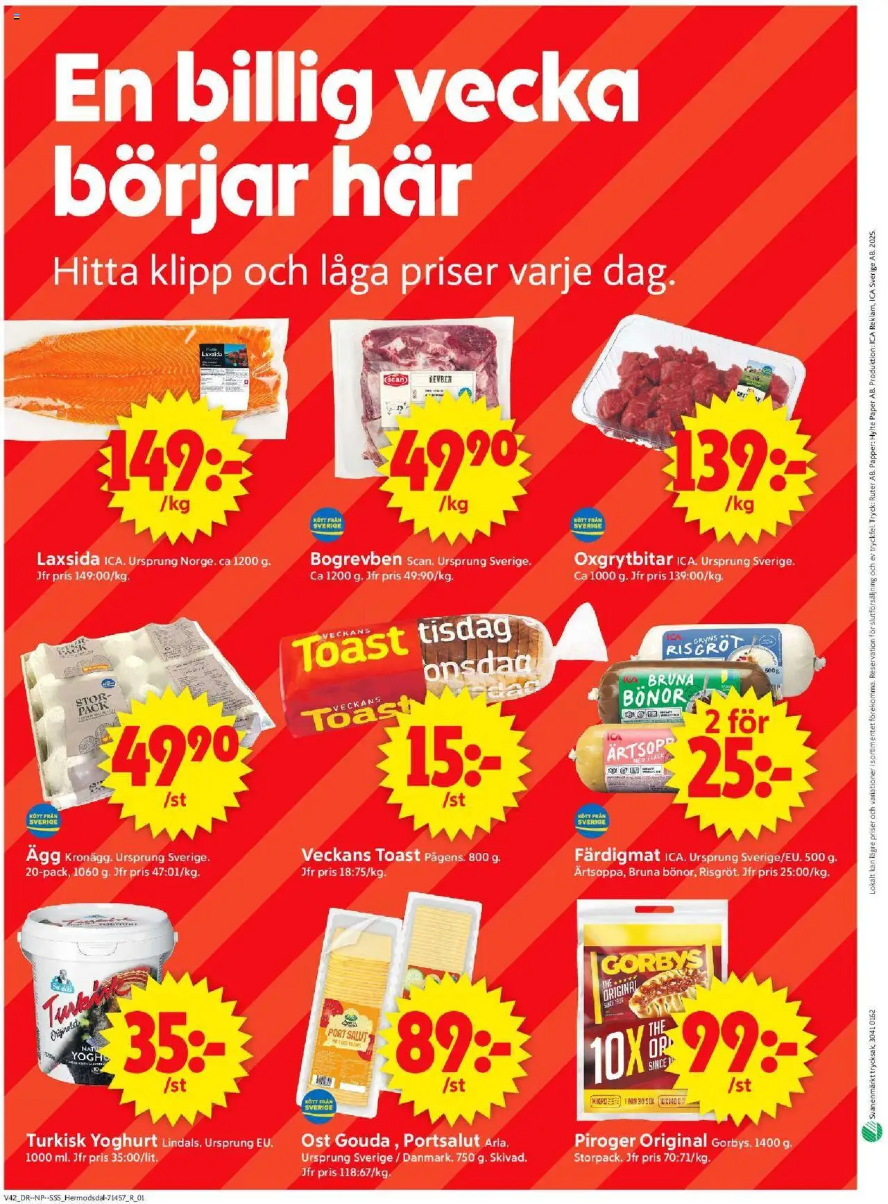 ICA Supermarket reklamblad aktuell från 13.10.2025 | Sida: 10 | Produkter: Ost, Yoghurt, Fläsk, Papper