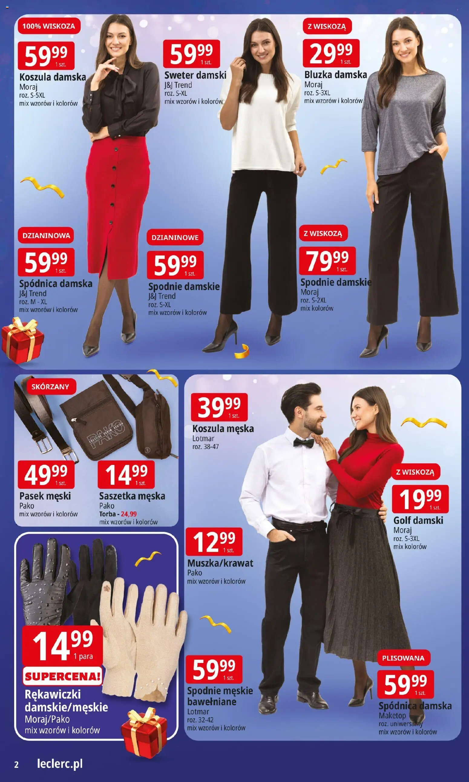 E.Leclerc Gazetka - Wrocław prezenty od 02.12.2025 | Strona: 2 | Produkty: Bluzka, Spodnie, Rękawiczki, Torba