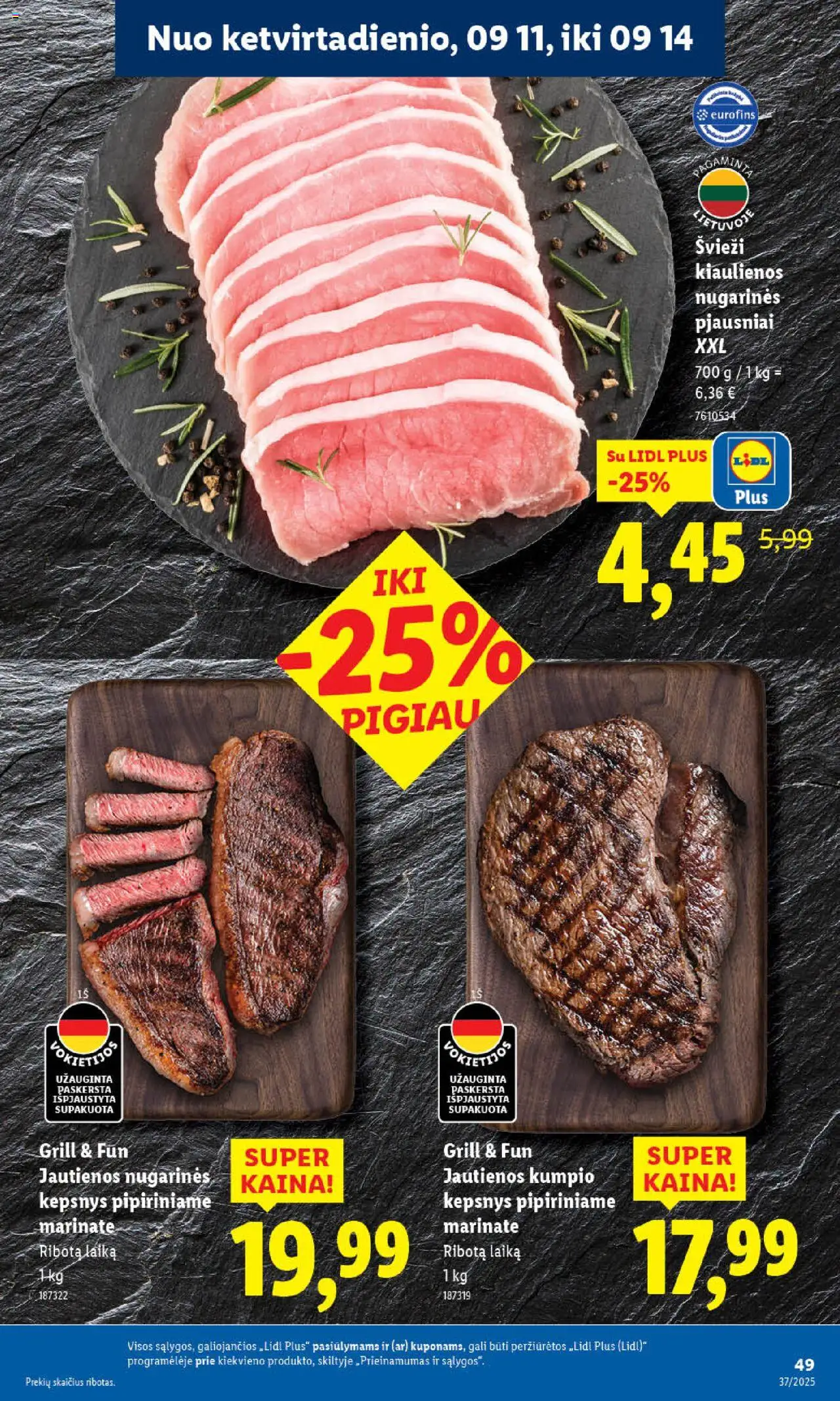 LIDL akcijos nuo 08.09.2025 | Puslapis: 49 | Prekių: Kiaulienos, Jautienos