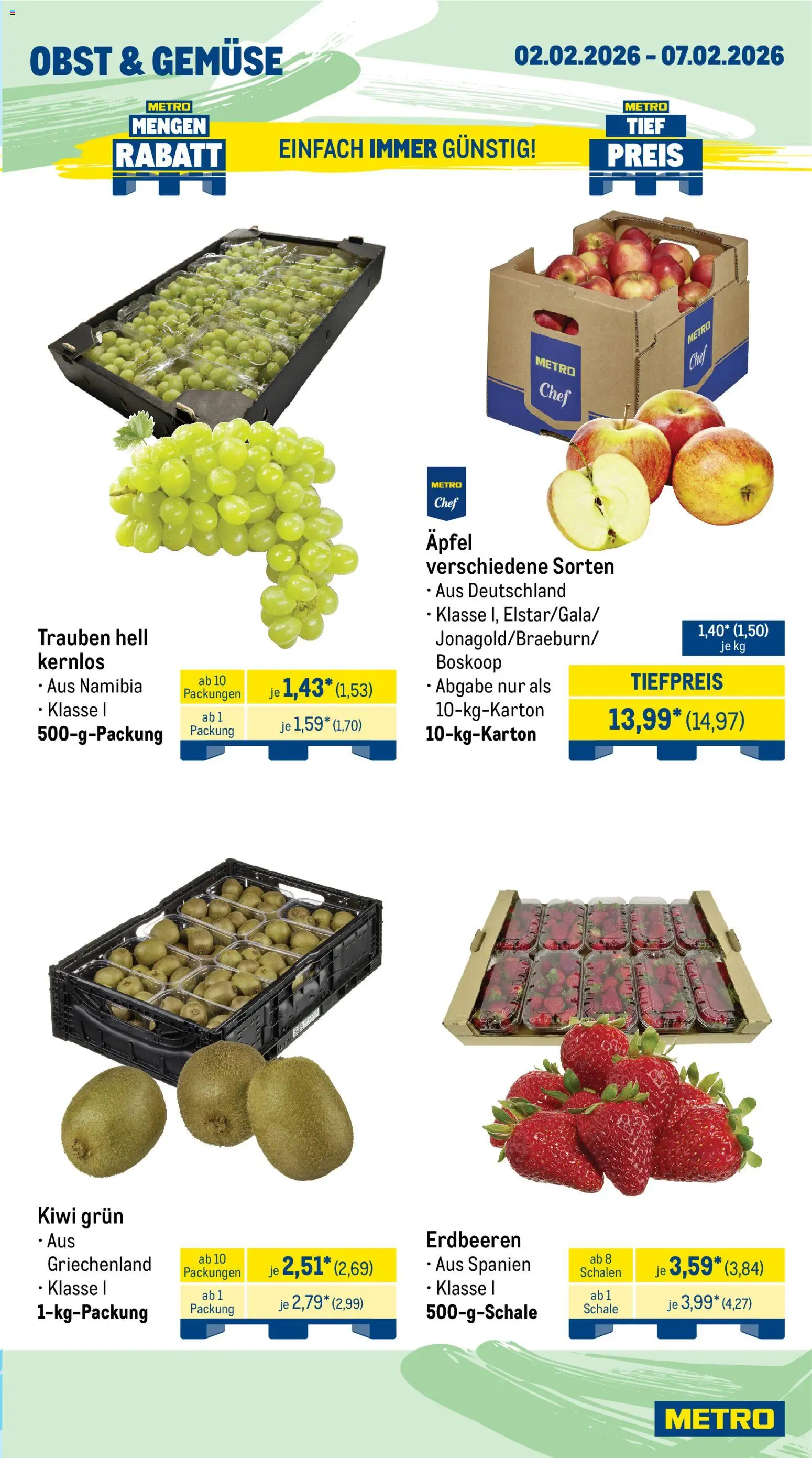 Metro Wochen-Angebote Gastro – gültig ab 02.02.2026 | Seite: 7 | Produkte: Trauben, Gemüse, Obst, Erdbeeren