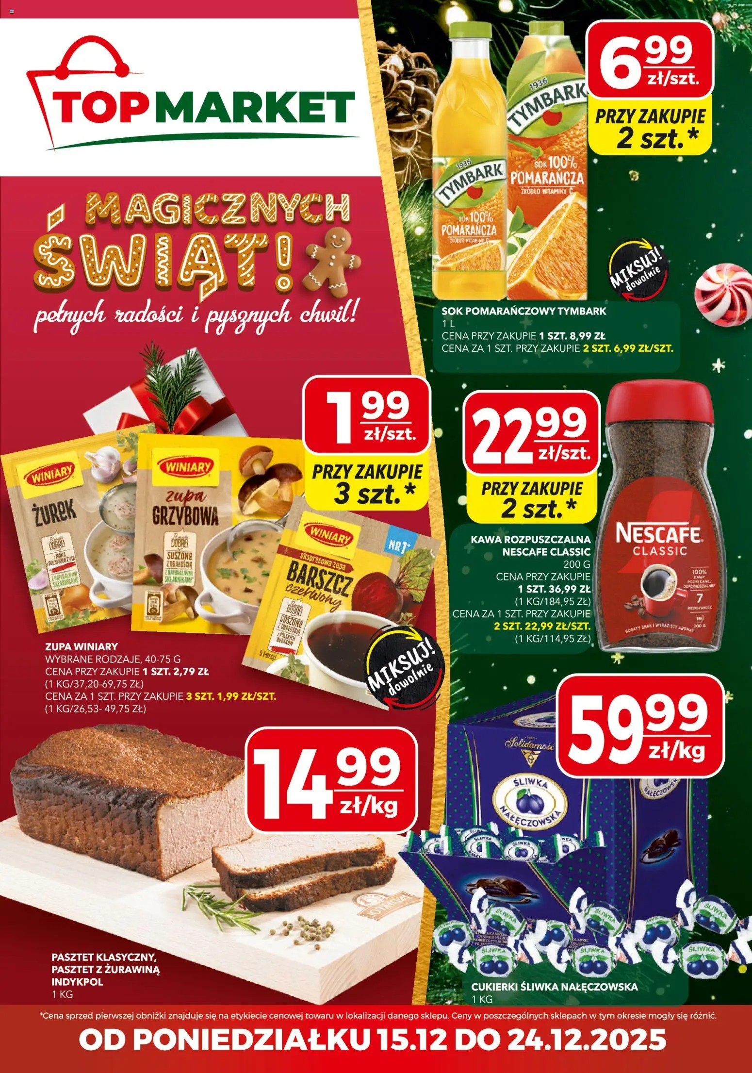 Top Market Gazetka od 15.12.2025 | Strona: 1 | Produkty: Śliwka nałęczowska, Nescafe, Kawa rozpuszczalna, Zurek