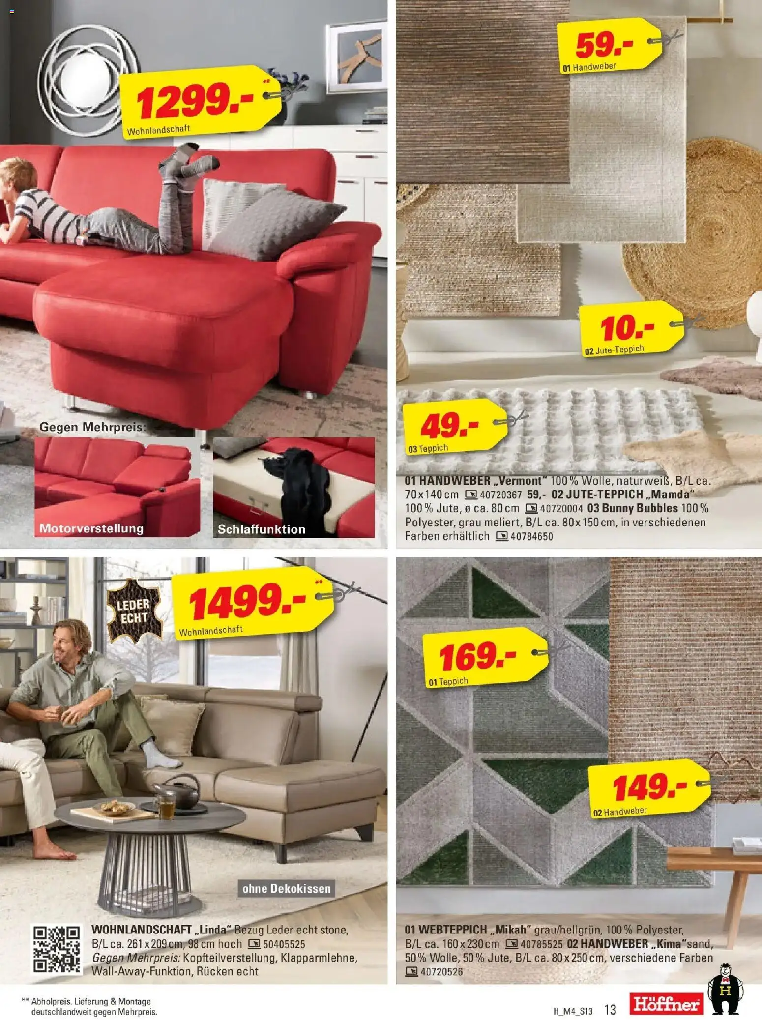Höffner Prospekt Fürth	 – gültig ab 01.04.2026 | Seite: 13 | Produkte: Wohnlandschaft, Teppich