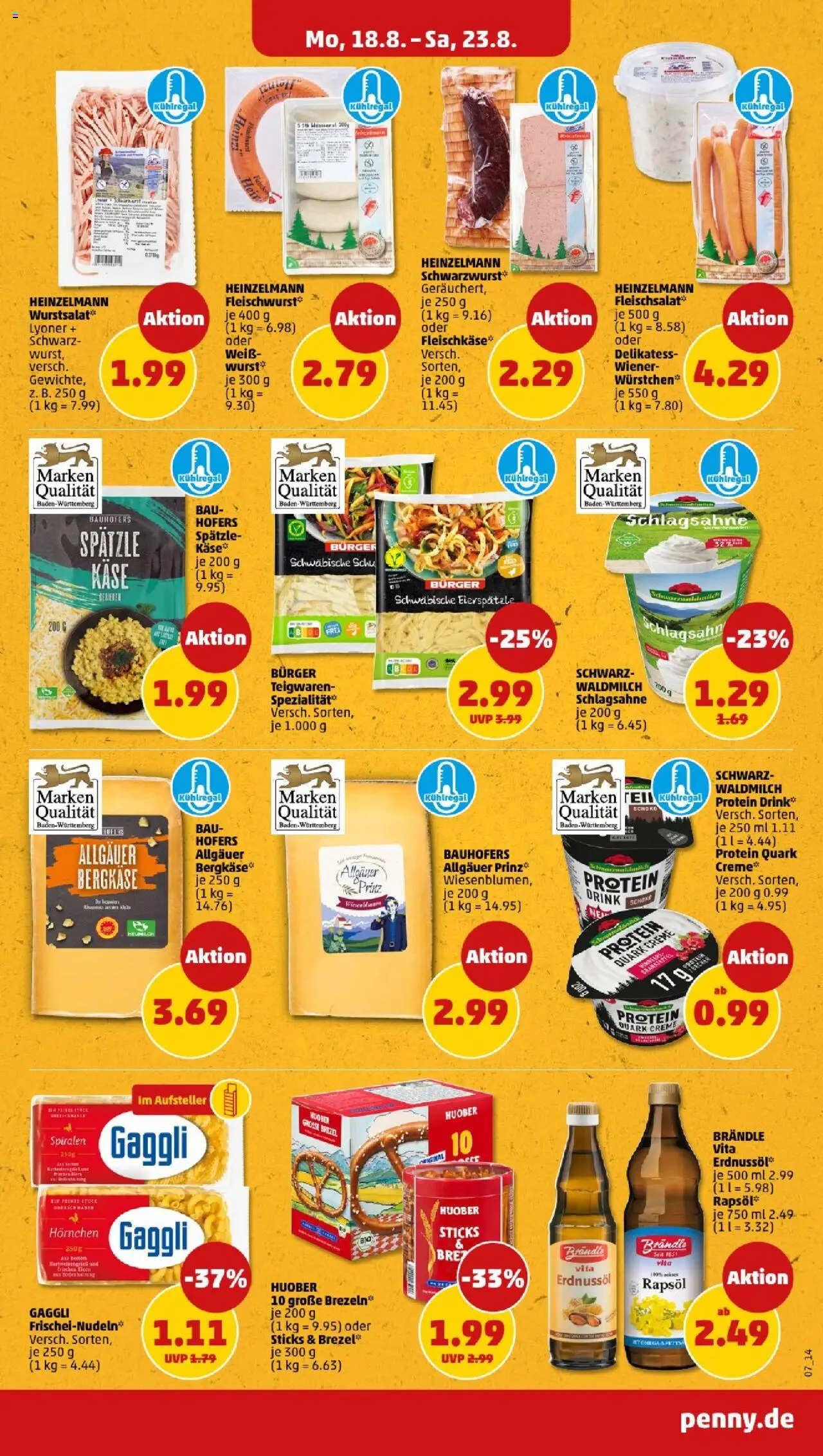 Penny - Baden-Württemberg - gültig ab dem 18.08.2025 | Seite: 7 | Produkte: Quark, Käse, Rapsöl, Burger