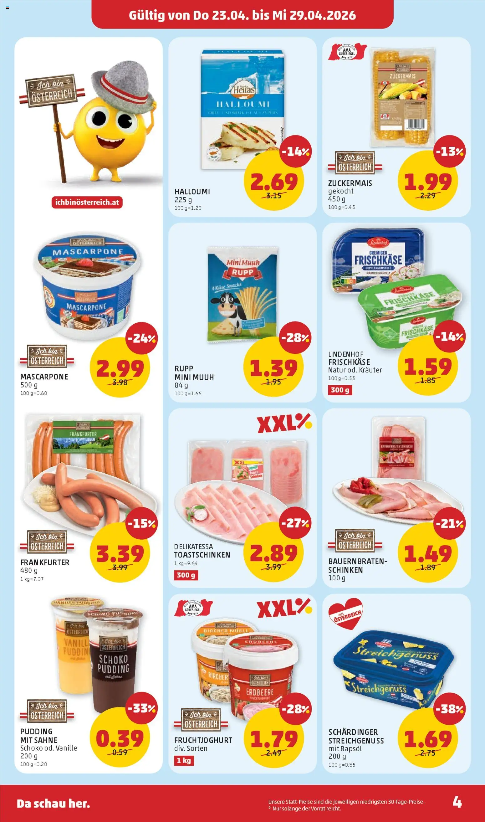 Penny Markt Eröffnung in 5111 Bürmoos gültig ab 23.04.2026 | Seite: 4 | Produkte: Sahne, Käse, Schinken